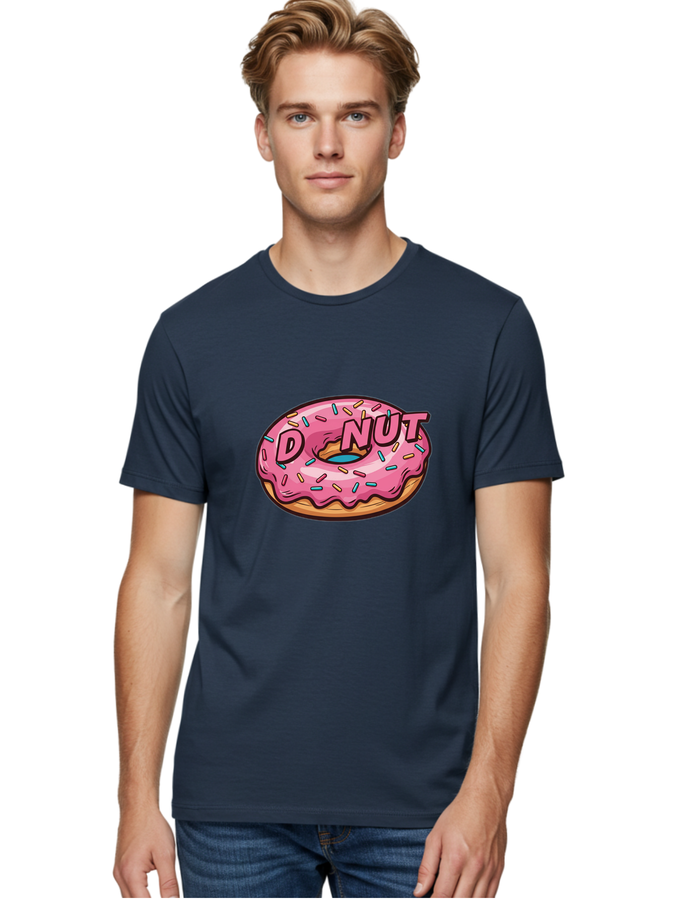 Donut-6 Men'S Graphic Tee, 100% Cotton, Comfortable Casual Summer Wear, Machine Washable, Pink Frosted Donut, Colorful Sprinkles, Sweet Treat, Baked Goods, Donut Shop, Tasty Dessert, Cartoon Style, Glazed Donut, Sprinkle Donut Baa500