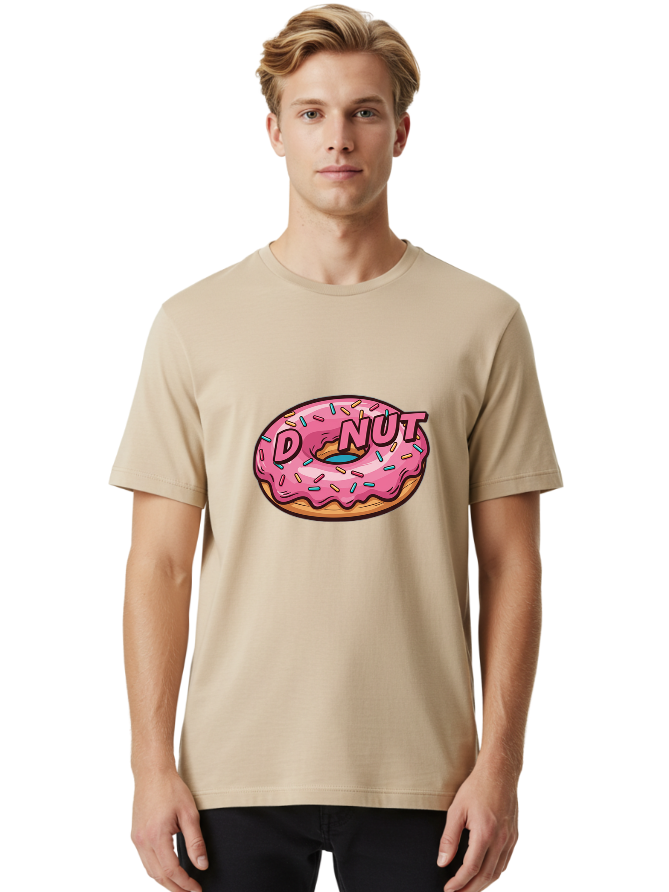 Donut-6 Men'S Graphic Tee, 100% Cotton, Comfortable Casual Summer Wear, Machine Washable, Pink Frosted Donut, Colorful Sprinkles, Sweet Treat, Baked Goods, Donut Shop, Tasty Dessert, Cartoon Style, Glazed Donut, Sprinkle Donut Baa500