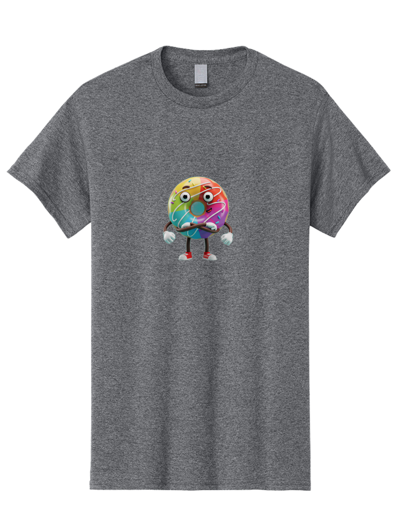Donut-Character-1 Men'S Graphic Tee, 100% Cotton, Comfortable Casual Summer Wear, Machine Washable, Colorful Donut, Sprinkles, Iced Donut, Cartoon Character, Quirky Expression, Playful Donut, Sweet Treat, Donut Character, Fun Design Baa501