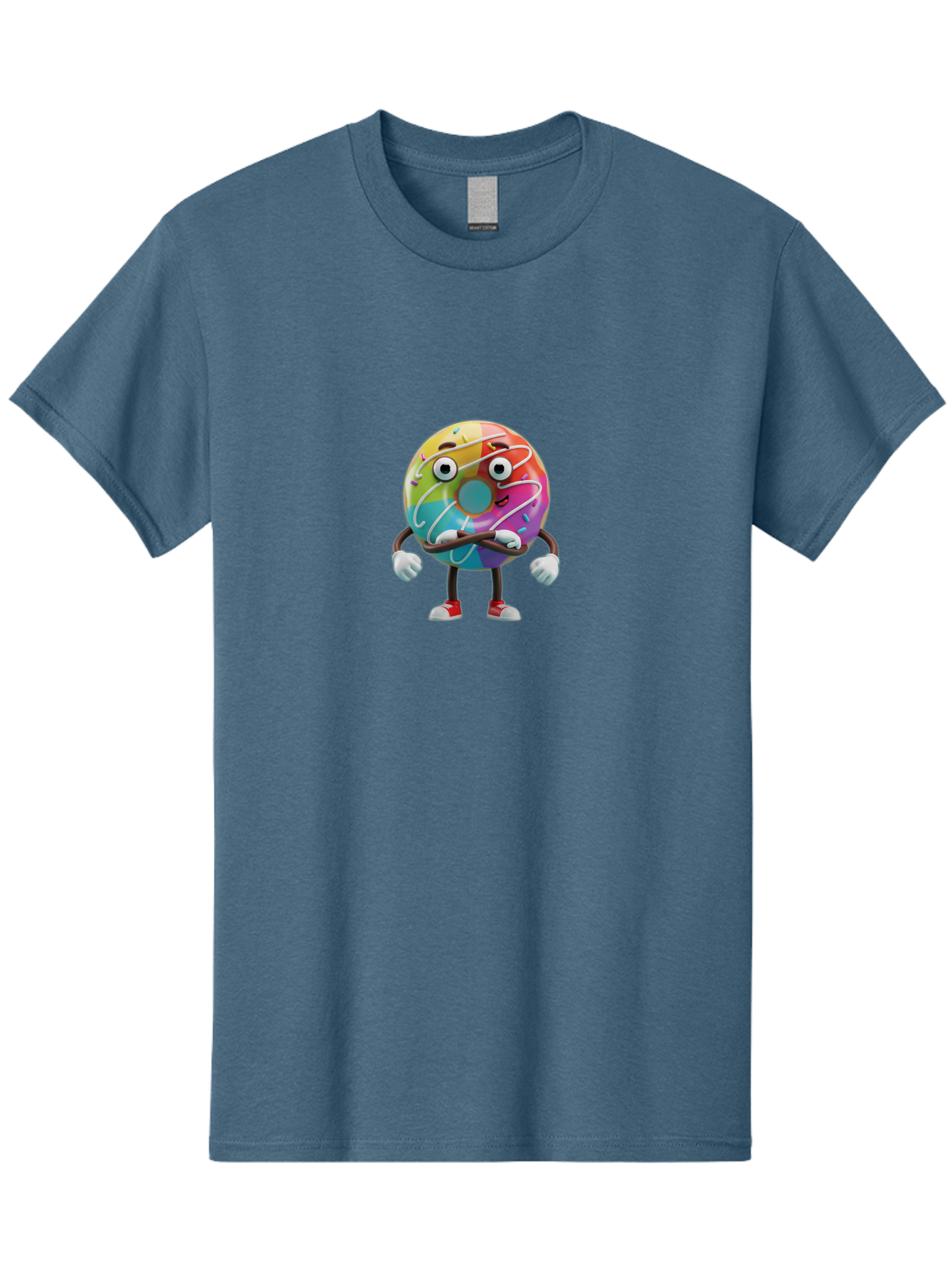 Donut-Character-1 Men'S Graphic Tee, 100% Cotton, Comfortable Casual Summer Wear, Machine Washable, Colorful Donut, Sprinkles, Iced Donut, Cartoon Character, Quirky Expression, Playful Donut, Sweet Treat, Donut Character, Fun Design Baa501