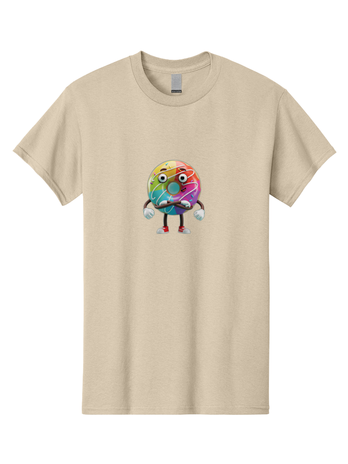 Donut-Character-1 Men'S Graphic Tee, 100% Cotton, Comfortable Casual Summer Wear, Machine Washable, Colorful Donut, Sprinkles, Iced Donut, Cartoon Character, Quirky Expression, Playful Donut, Sweet Treat, Donut Character, Fun Design Baa501