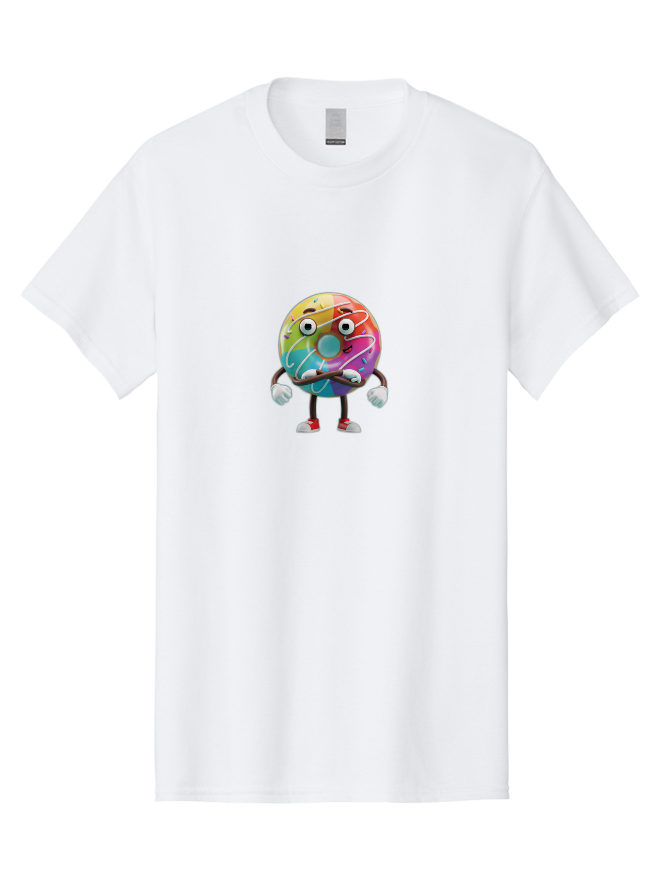 Donut-Character-1 Men'S Graphic Tee, 100% Cotton, Comfortable Casual Summer Wear, Machine Washable, Colorful Donut, Sprinkles, Iced Donut, Cartoon Character, Quirky Expression, Playful Donut, Sweet Treat, Donut Character, Fun Design Baa501