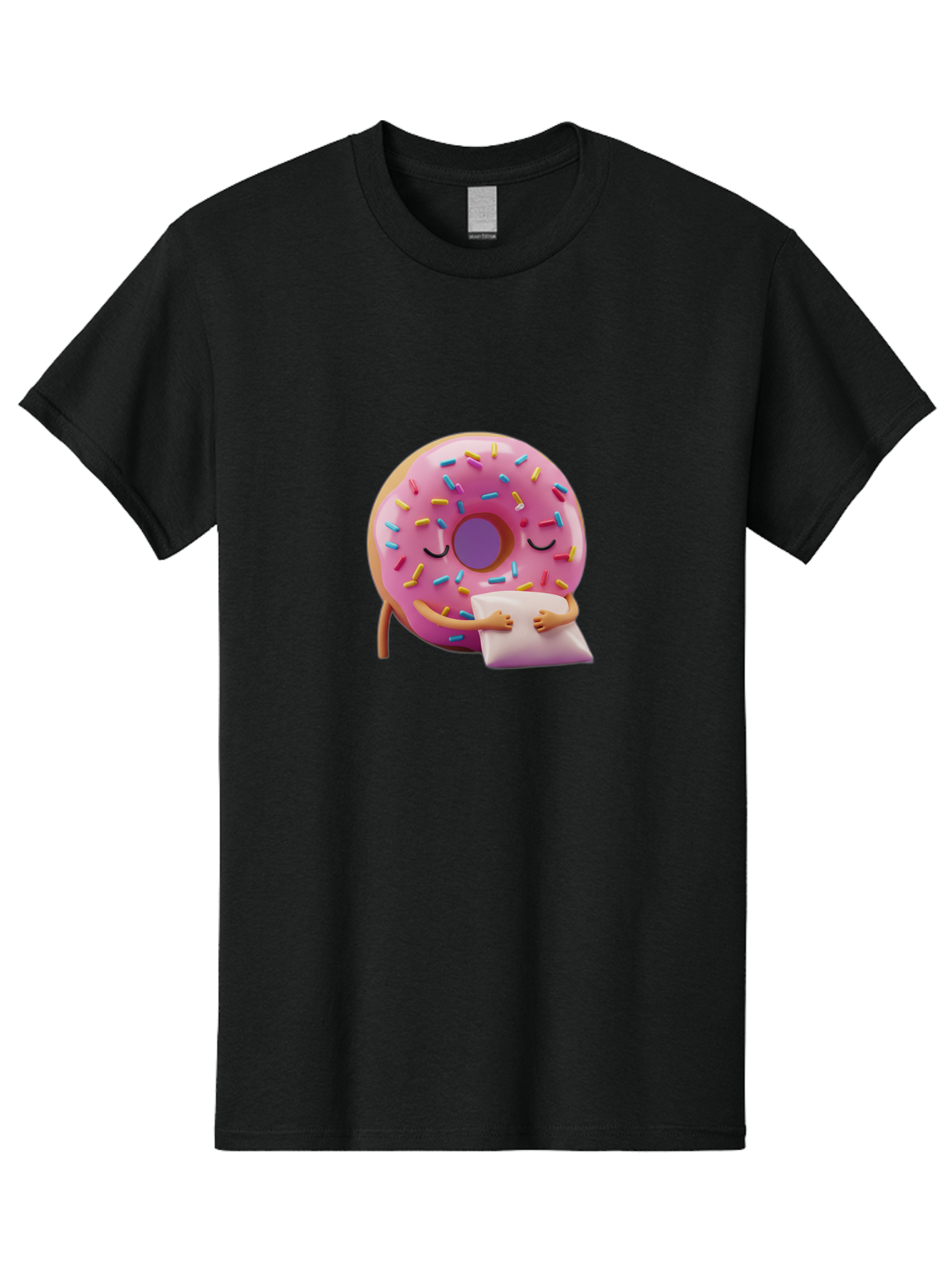 Donut-Character Men'S Graphic Tee, 100% Cotton, Comfortable Casual Summer Wear, Machine Washable, Donut With Sprinkles, Sleeping Donut, Cute Cartoon Character, Pink Donut, Sweet Treat, Relaxing Donut, Donut With Arms, Dreamy Dessert, Baa502