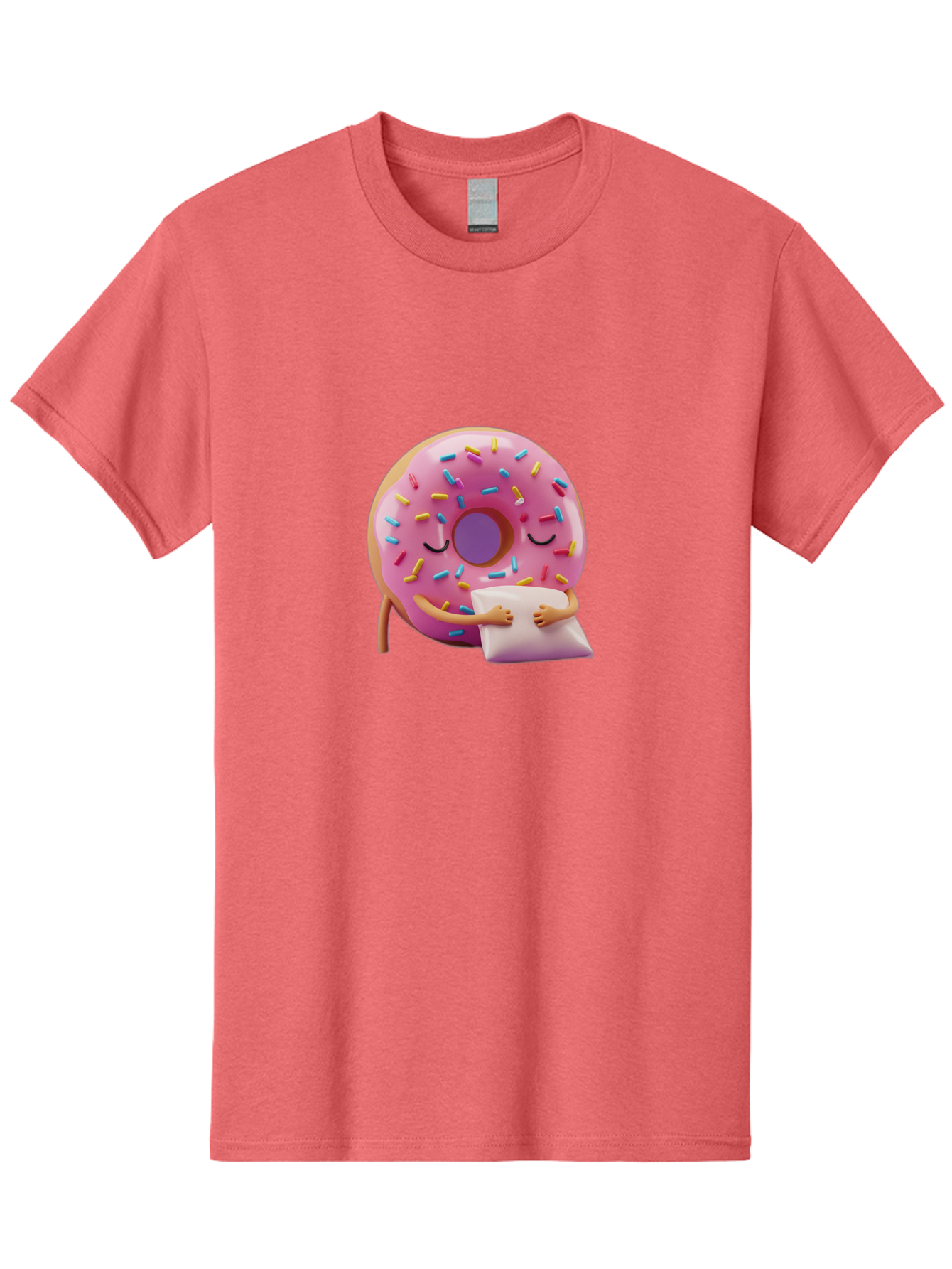 Donut-Character Men'S Graphic Tee, 100% Cotton, Comfortable Casual Summer Wear, Machine Washable, Donut With Sprinkles, Sleeping Donut, Cute Cartoon Character, Pink Donut, Sweet Treat, Relaxing Donut, Donut With Arms, Dreamy Dessert, Baa502