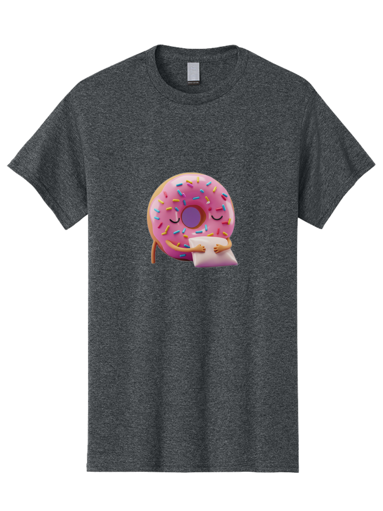 Donut-Character Men'S Graphic Tee, 100% Cotton, Comfortable Casual Summer Wear, Machine Washable, Donut With Sprinkles, Sleeping Donut, Cute Cartoon Character, Pink Donut, Sweet Treat, Relaxing Donut, Donut With Arms, Dreamy Dessert, Baa502