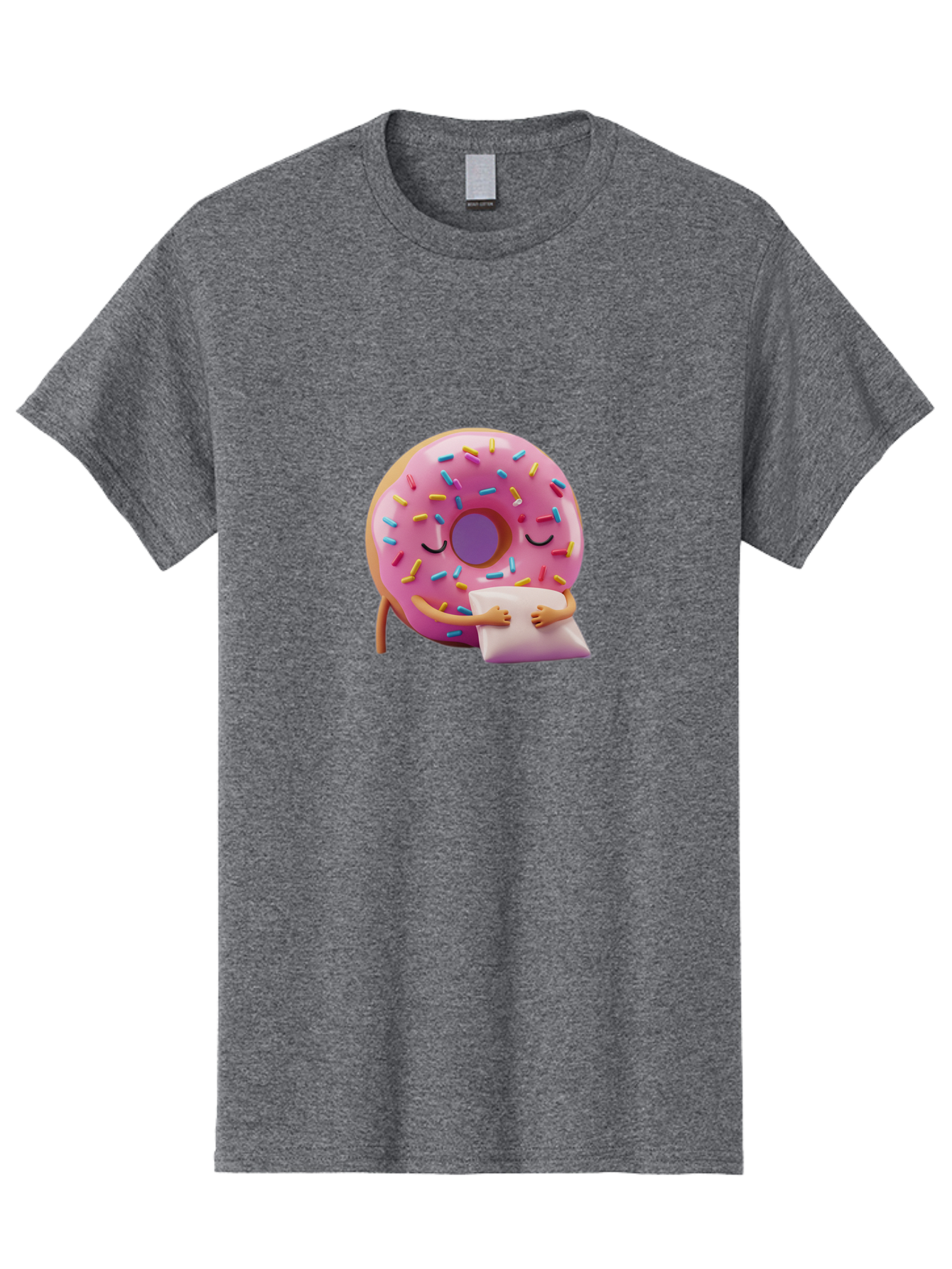 Donut-Character Men'S Graphic Tee, 100% Cotton, Comfortable Casual Summer Wear, Machine Washable, Donut With Sprinkles, Sleeping Donut, Cute Cartoon Character, Pink Donut, Sweet Treat, Relaxing Donut, Donut With Arms, Dreamy Dessert, Baa502