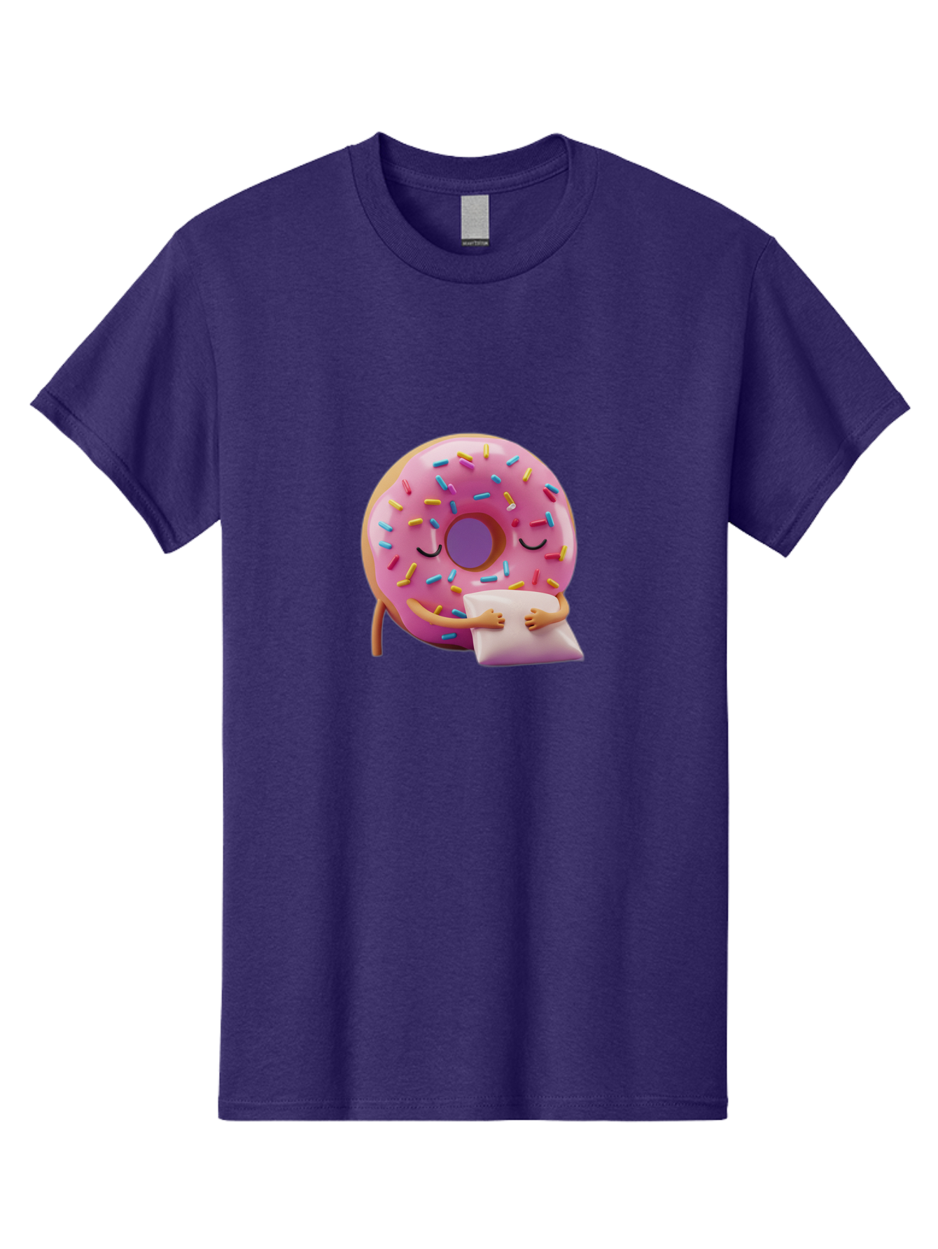 Donut-Character Men'S Graphic Tee, 100% Cotton, Comfortable Casual Summer Wear, Machine Washable, Donut With Sprinkles, Sleeping Donut, Cute Cartoon Character, Pink Donut, Sweet Treat, Relaxing Donut, Donut With Arms, Dreamy Dessert, Baa502