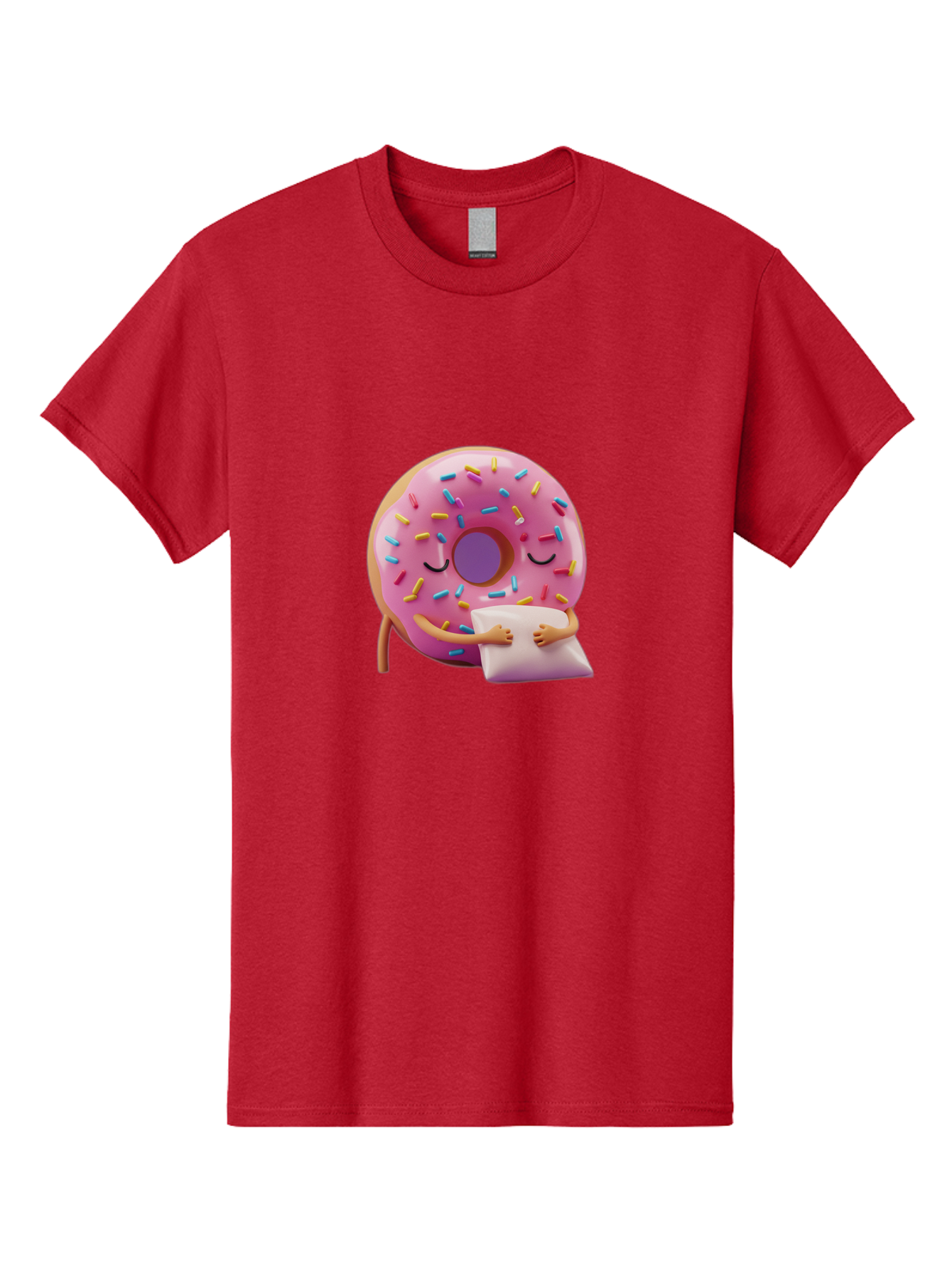 Donut-Character Men'S Graphic Tee, 100% Cotton, Comfortable Casual Summer Wear, Machine Washable, Donut With Sprinkles, Sleeping Donut, Cute Cartoon Character, Pink Donut, Sweet Treat, Relaxing Donut, Donut With Arms, Dreamy Dessert, Baa502