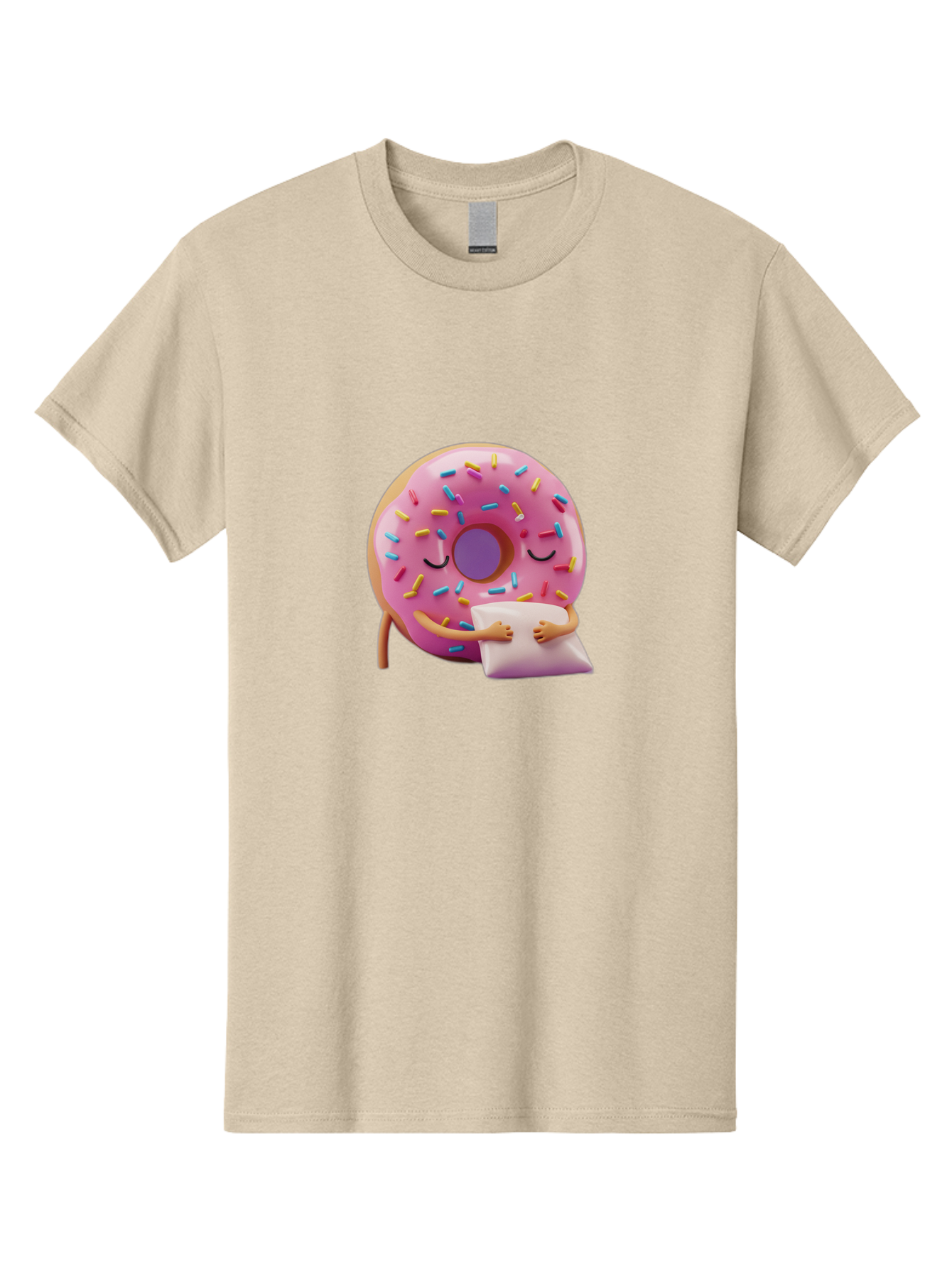 Donut-Character Men'S Graphic Tee, 100% Cotton, Comfortable Casual Summer Wear, Machine Washable, Donut With Sprinkles, Sleeping Donut, Cute Cartoon Character, Pink Donut, Sweet Treat, Relaxing Donut, Donut With Arms, Dreamy Dessert, Baa502