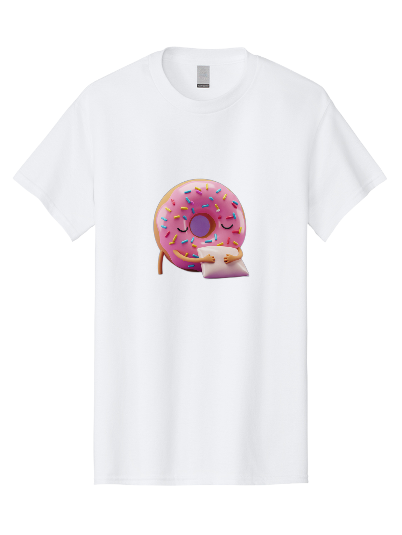 Donut-Character Men'S Graphic Tee, 100% Cotton, Comfortable Casual Summer Wear, Machine Washable, Donut With Sprinkles, Sleeping Donut, Cute Cartoon Character, Pink Donut, Sweet Treat, Relaxing Donut, Donut With Arms, Dreamy Dessert, Baa502