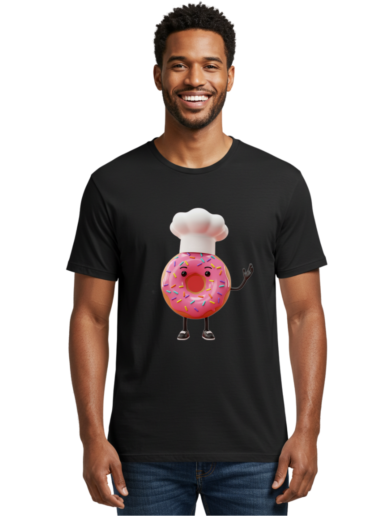 Donut-Chef Men'S Graphic Tee, 100% Cotton, Comfortable Casual Summer Wear, Machine Washable, Pink Donut With Sprinkles, Chef Hat, Cartoon Character, Sweet Treat, Bakery Illustration, 3D Rendering, Colorful Pastel, Playful Design, Baa503