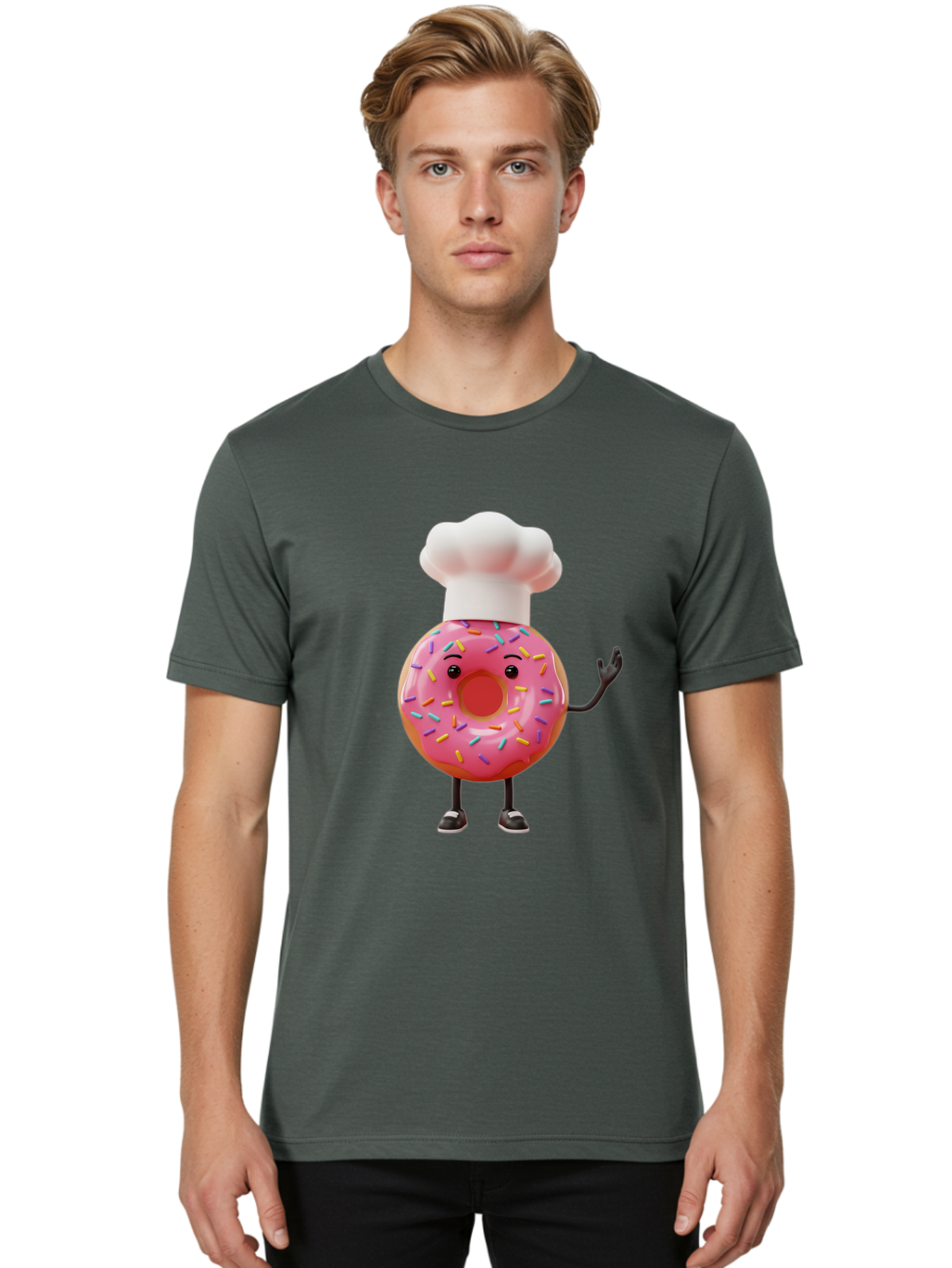 Donut-Chef Men'S Graphic Tee, 100% Cotton, Comfortable Casual Summer Wear, Machine Washable, Pink Donut With Sprinkles, Chef Hat, Cartoon Character, Sweet Treat, Bakery Illustration, 3D Rendering, Colorful Pastel, Playful Design, Baa503