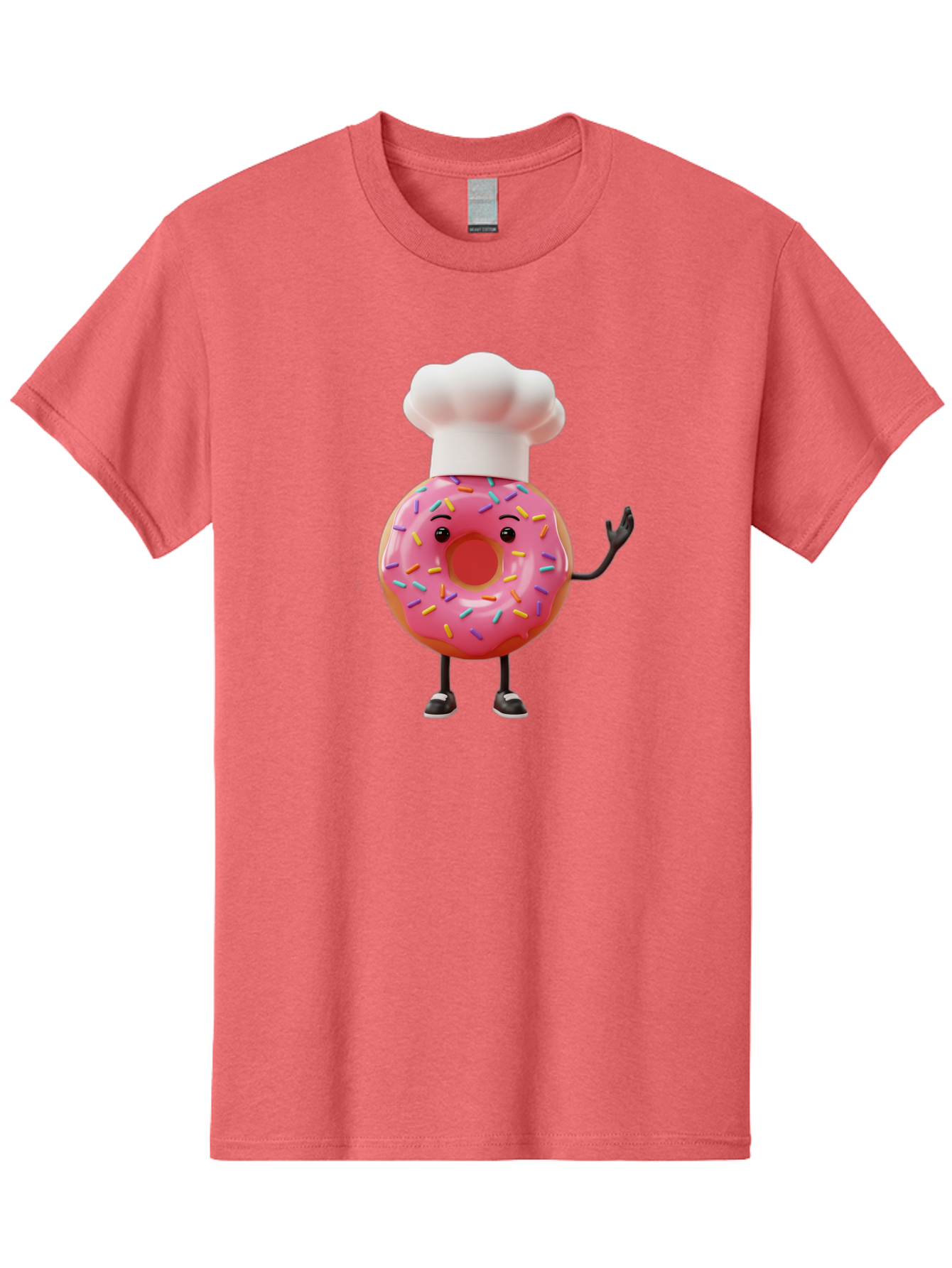 Donut-Chef Men'S Graphic Tee, 100% Cotton, Comfortable Casual Summer Wear, Machine Washable, Pink Donut With Sprinkles, Chef Hat, Cartoon Character, Sweet Treat, Bakery Illustration, 3D Rendering, Colorful Pastel, Playful Design, Baa503