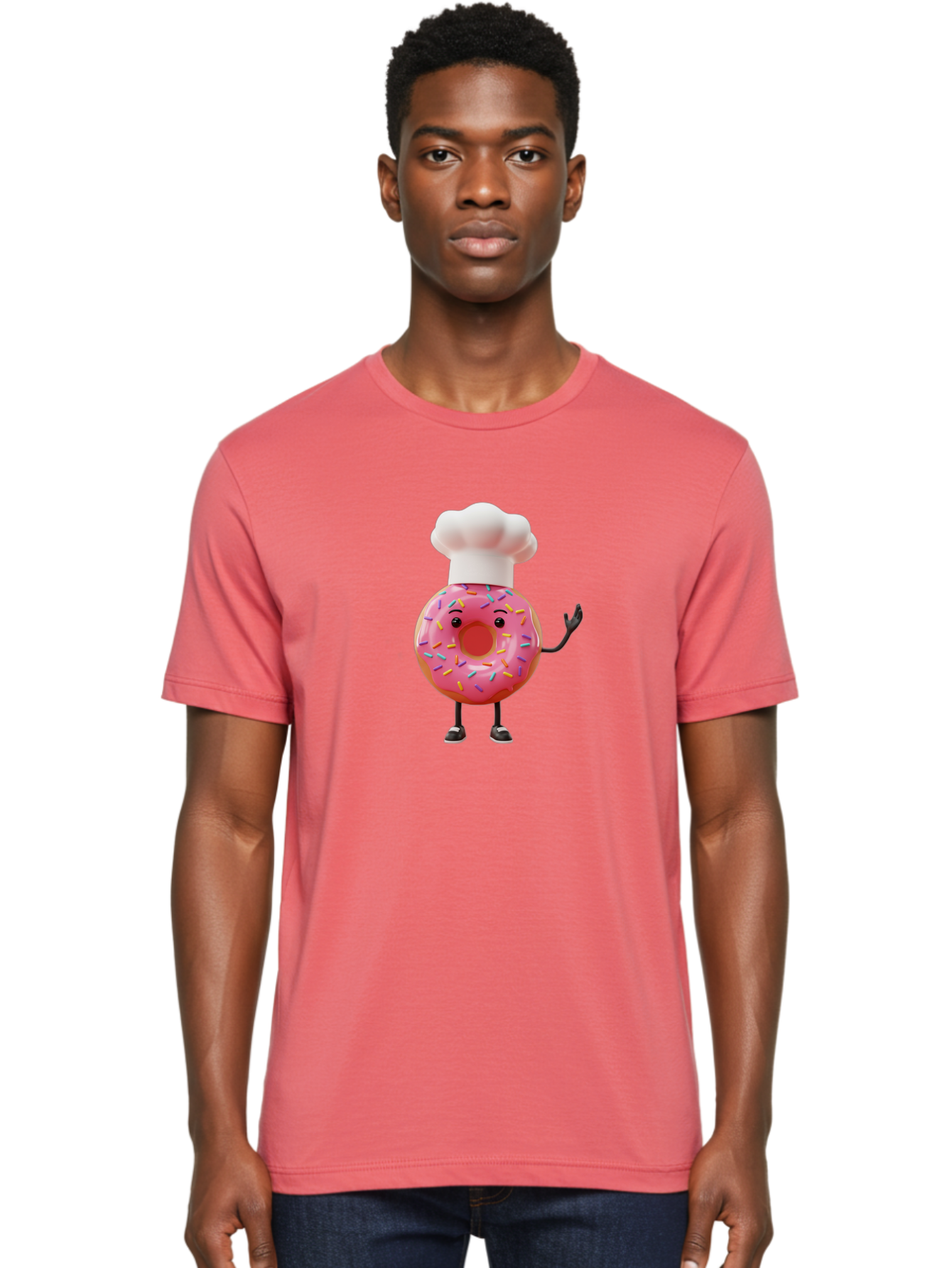 Donut-Chef Men'S Graphic Tee, 100% Cotton, Comfortable Casual Summer Wear, Machine Washable, Pink Donut With Sprinkles, Chef Hat, Cartoon Character, Sweet Treat, Bakery Illustration, 3D Rendering, Colorful Pastel, Playful Design, Baa503
