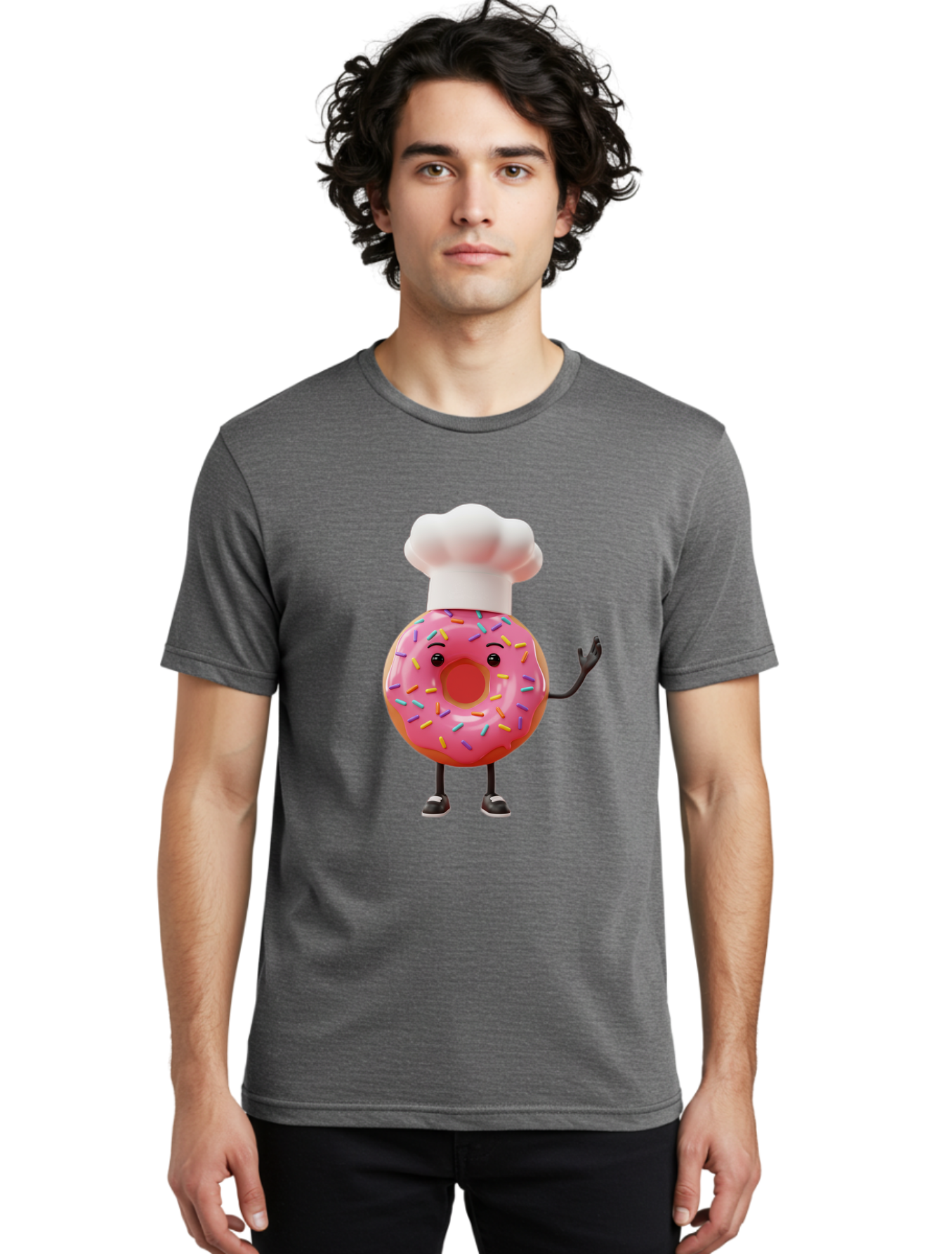 Donut-Chef Men'S Graphic Tee, 100% Cotton, Comfortable Casual Summer Wear, Machine Washable, Pink Donut With Sprinkles, Chef Hat, Cartoon Character, Sweet Treat, Bakery Illustration, 3D Rendering, Colorful Pastel, Playful Design, Baa503