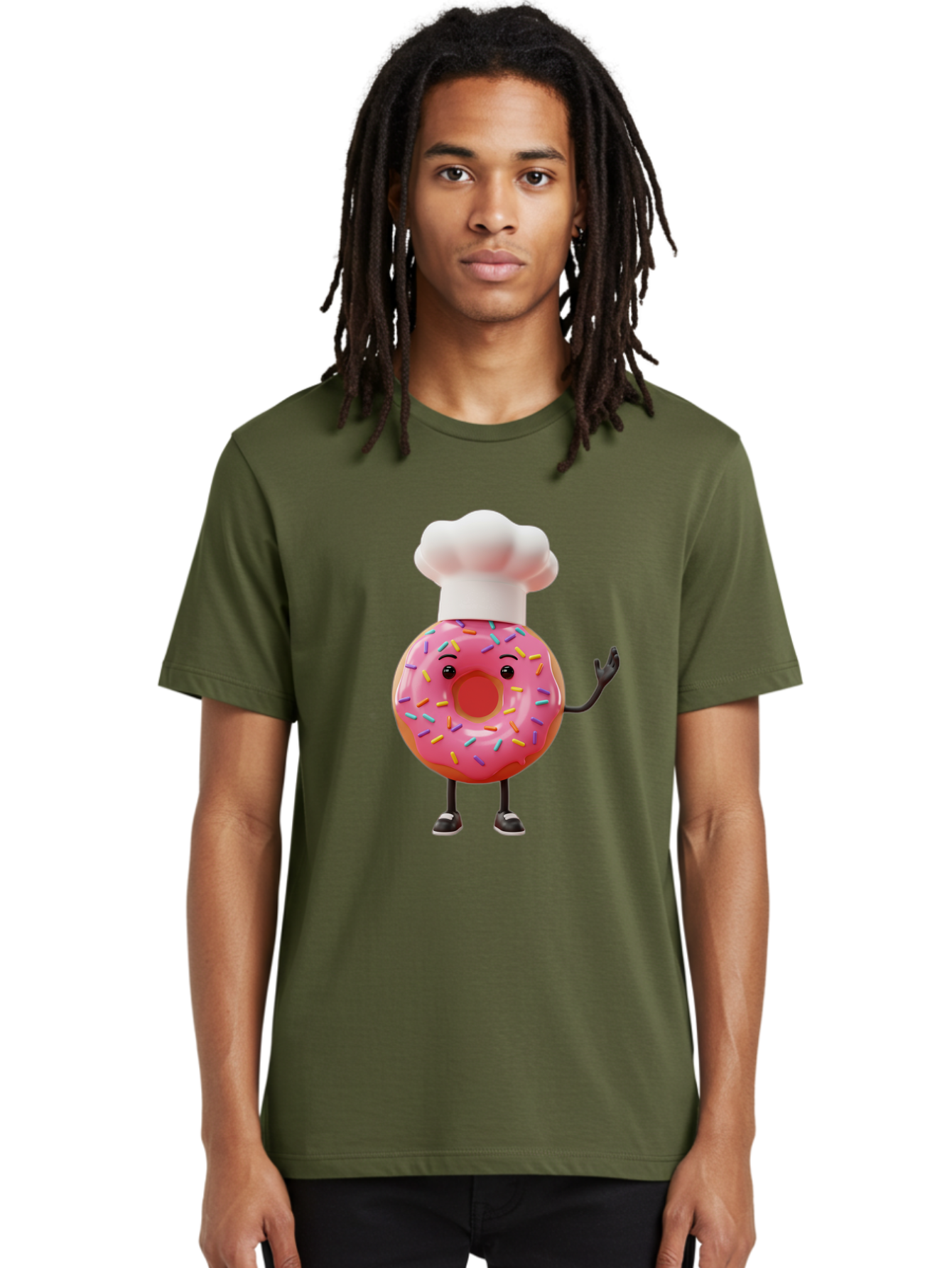 Donut-Chef Men'S Graphic Tee, 100% Cotton, Comfortable Casual Summer Wear, Machine Washable, Pink Donut With Sprinkles, Chef Hat, Cartoon Character, Sweet Treat, Bakery Illustration, 3D Rendering, Colorful Pastel, Playful Design, Baa503