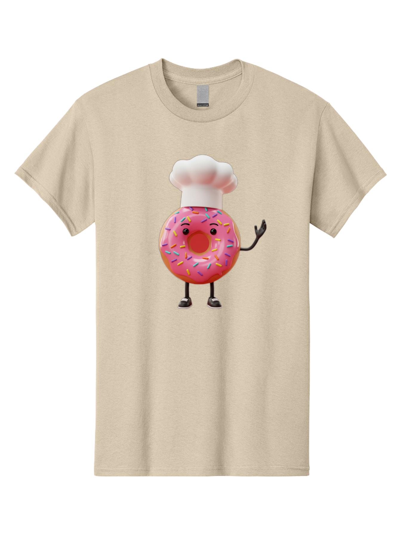 Donut-Chef Men'S Graphic Tee, 100% Cotton, Comfortable Casual Summer Wear, Machine Washable, Pink Donut With Sprinkles, Chef Hat, Cartoon Character, Sweet Treat, Bakery Illustration, 3D Rendering, Colorful Pastel, Playful Design, Baa503