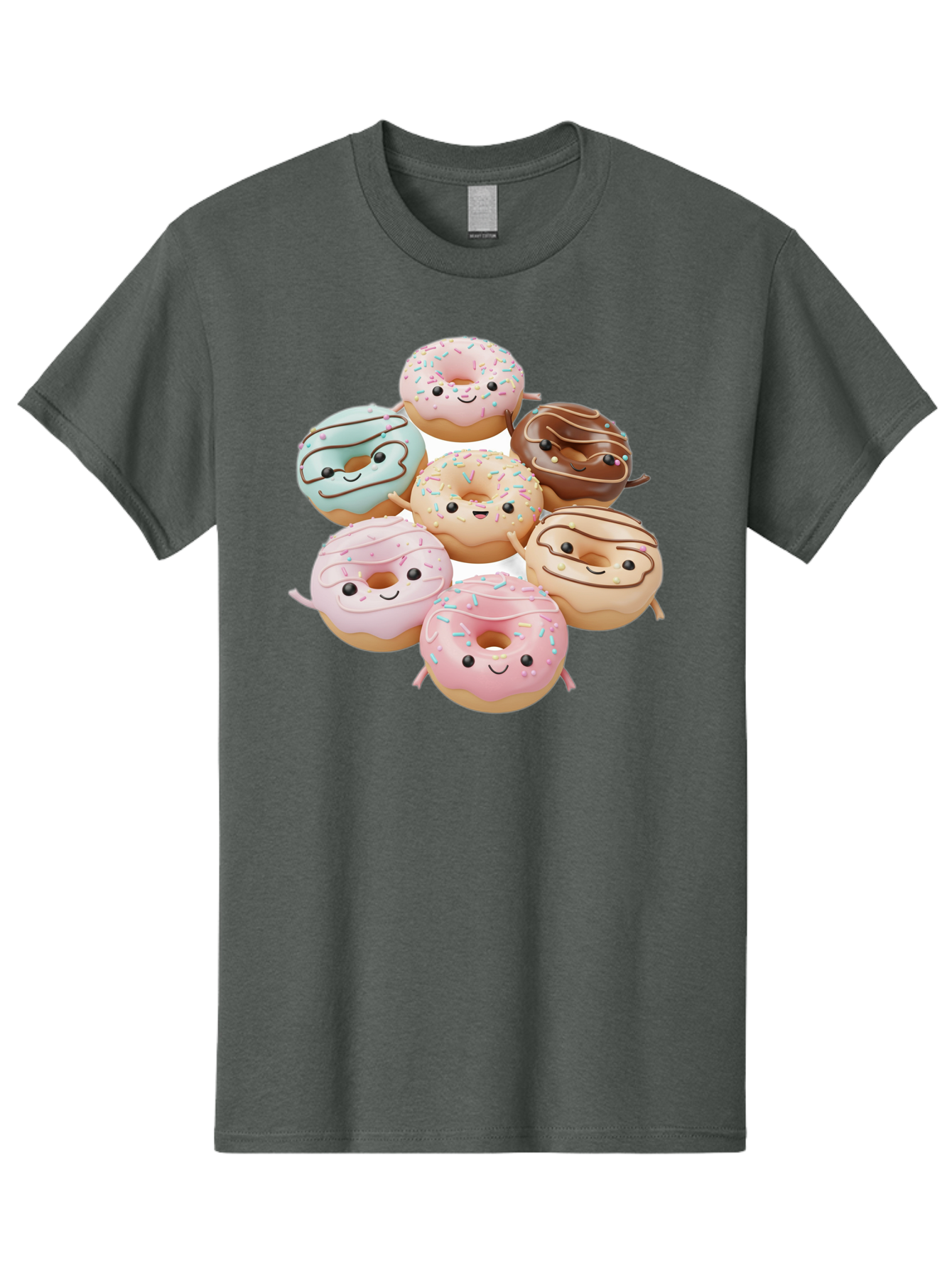 Donut-Friends Men'S Graphic Tee, 100% Cotton, Comfortable Casual Summer Wear, Machine Washable, Donuts With Faces, Adorable Donuts, Cartoon Donuts, Anthropomorphic Donuts, Plush Donuts, Donut Soft Toys, Colorful Donuts, Chocolate Donuts, Baa507