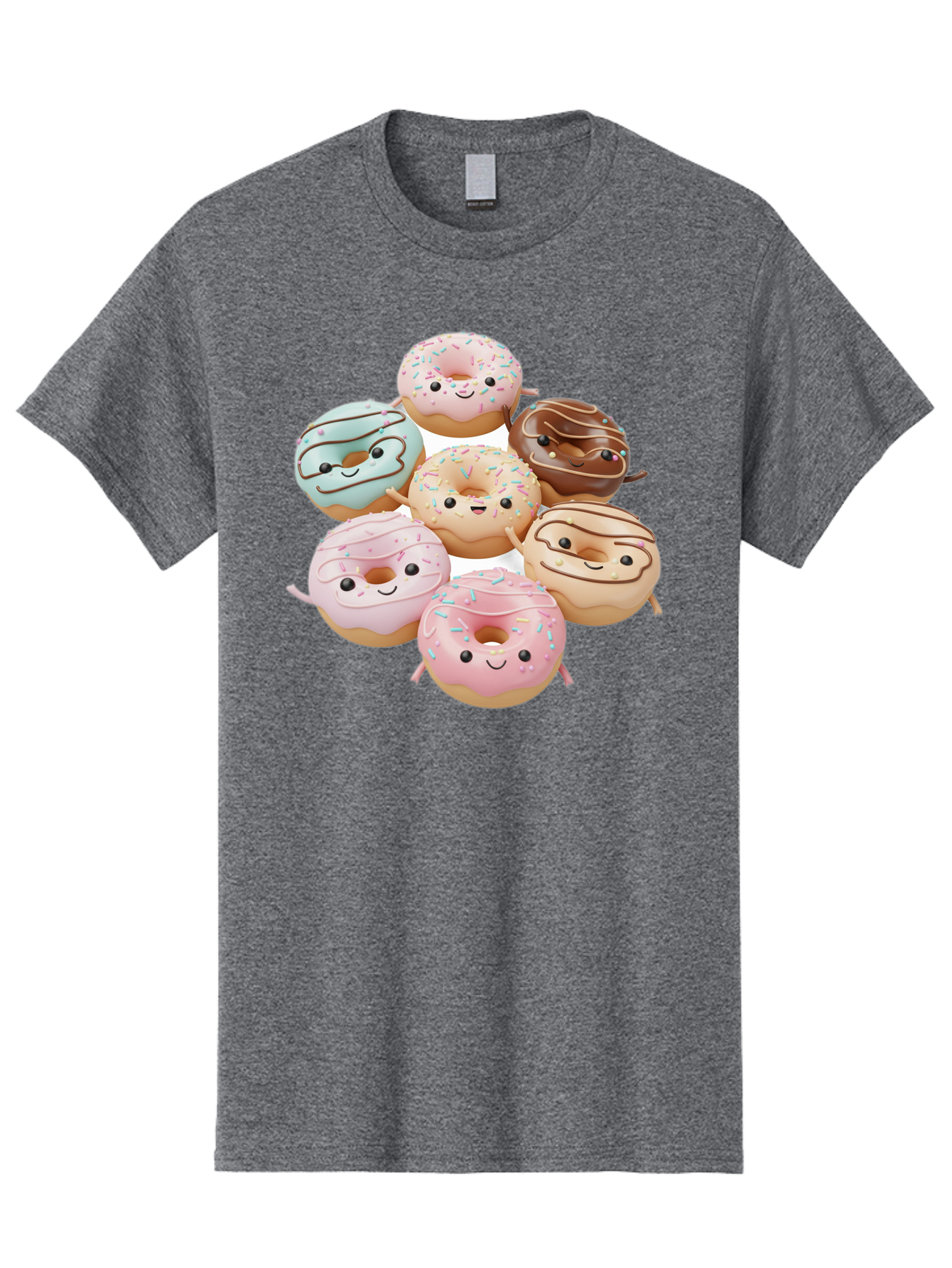 Donut-Friends Men'S Graphic Tee, 100% Cotton, Comfortable Casual Summer Wear, Machine Washable, Donuts With Faces, Adorable Donuts, Cartoon Donuts, Anthropomorphic Donuts, Plush Donuts, Donut Soft Toys, Colorful Donuts, Chocolate Donuts, Baa507