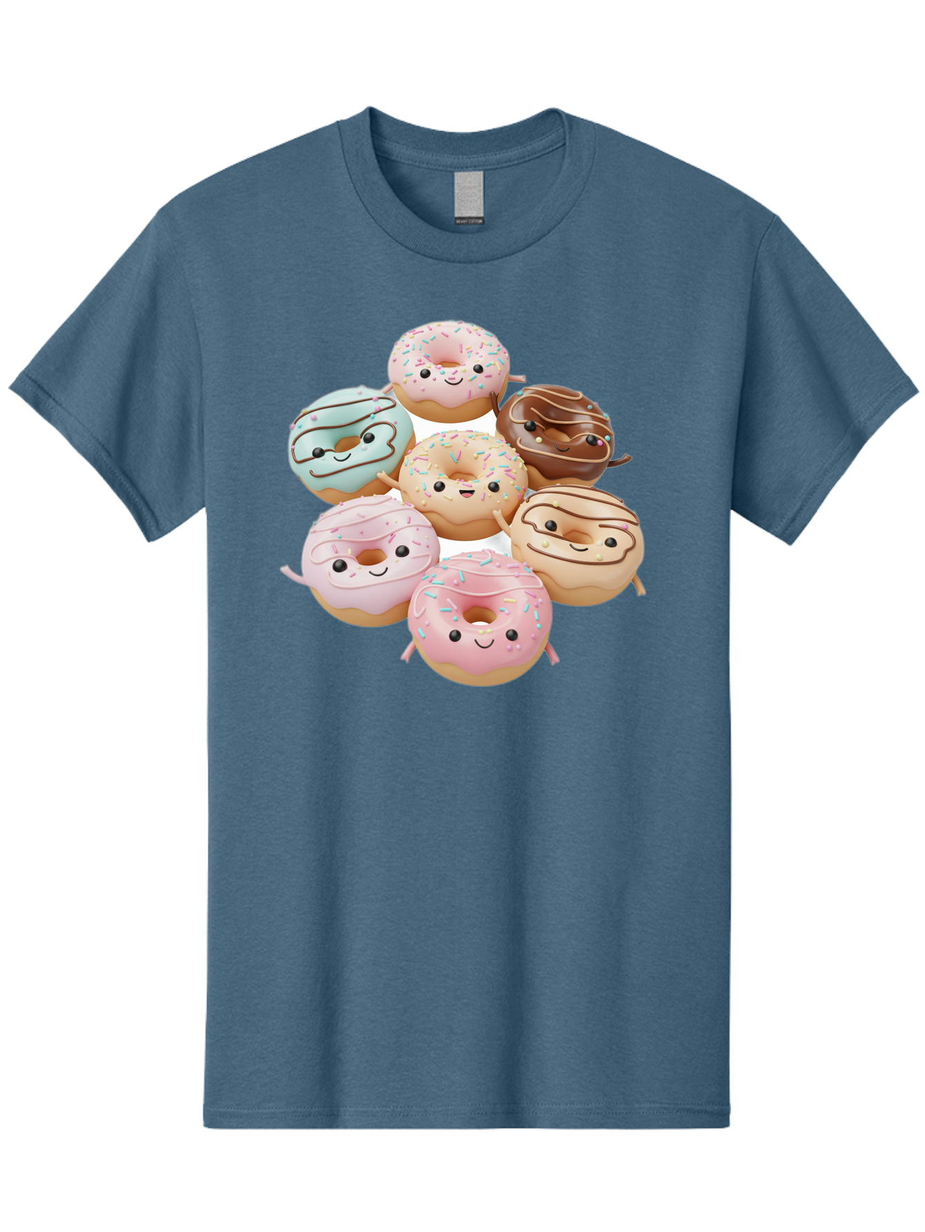 Donut-Friends Men'S Graphic Tee, 100% Cotton, Comfortable Casual Summer Wear, Machine Washable, Donuts With Faces, Adorable Donuts, Cartoon Donuts, Anthropomorphic Donuts, Plush Donuts, Donut Soft Toys, Colorful Donuts, Chocolate Donuts, Baa507