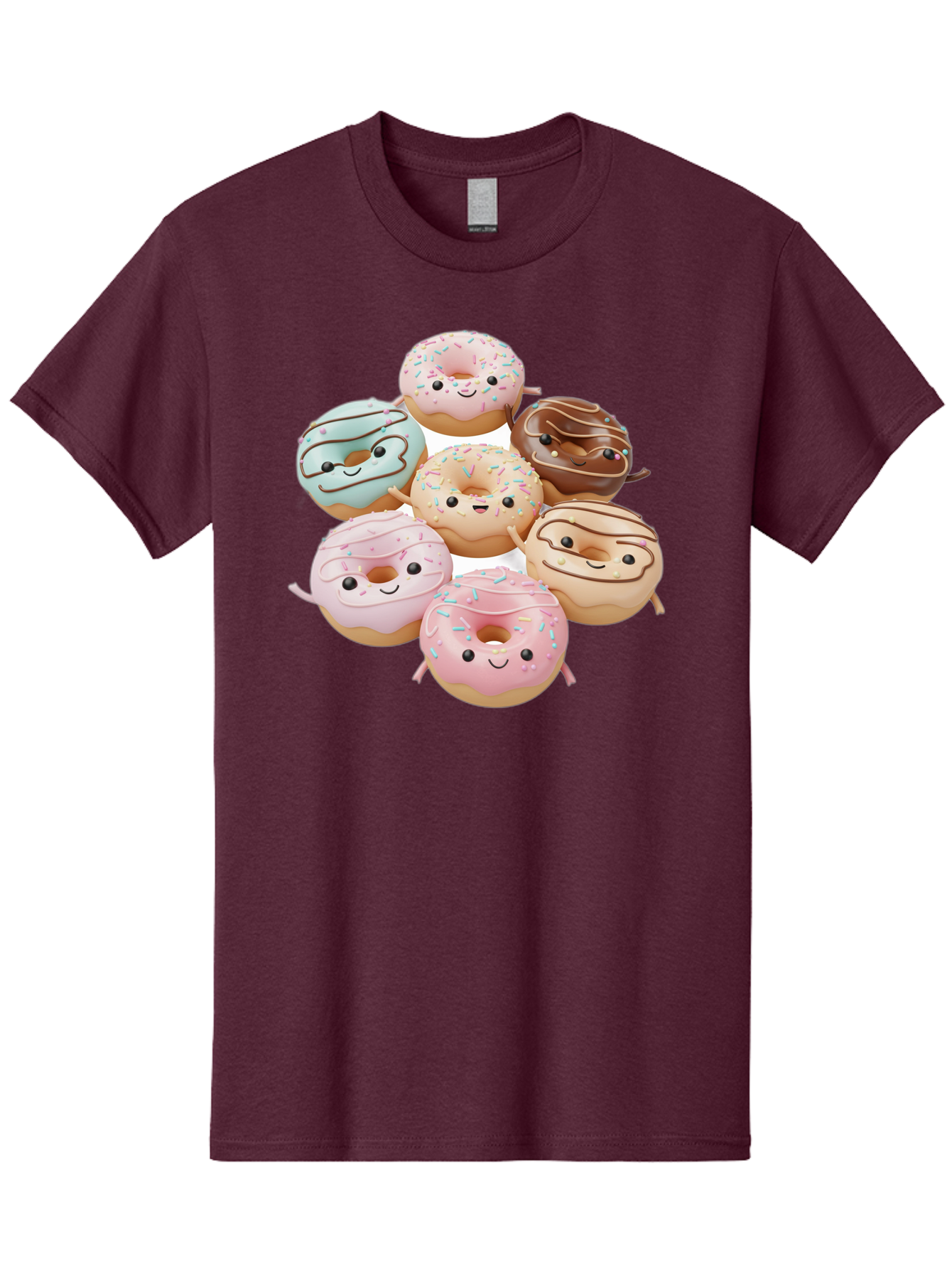 Donut-Friends Men'S Graphic Tee, 100% Cotton, Comfortable Casual Summer Wear, Machine Washable, Donuts With Faces, Adorable Donuts, Cartoon Donuts, Anthropomorphic Donuts, Plush Donuts, Donut Soft Toys, Colorful Donuts, Chocolate Donuts, Baa507