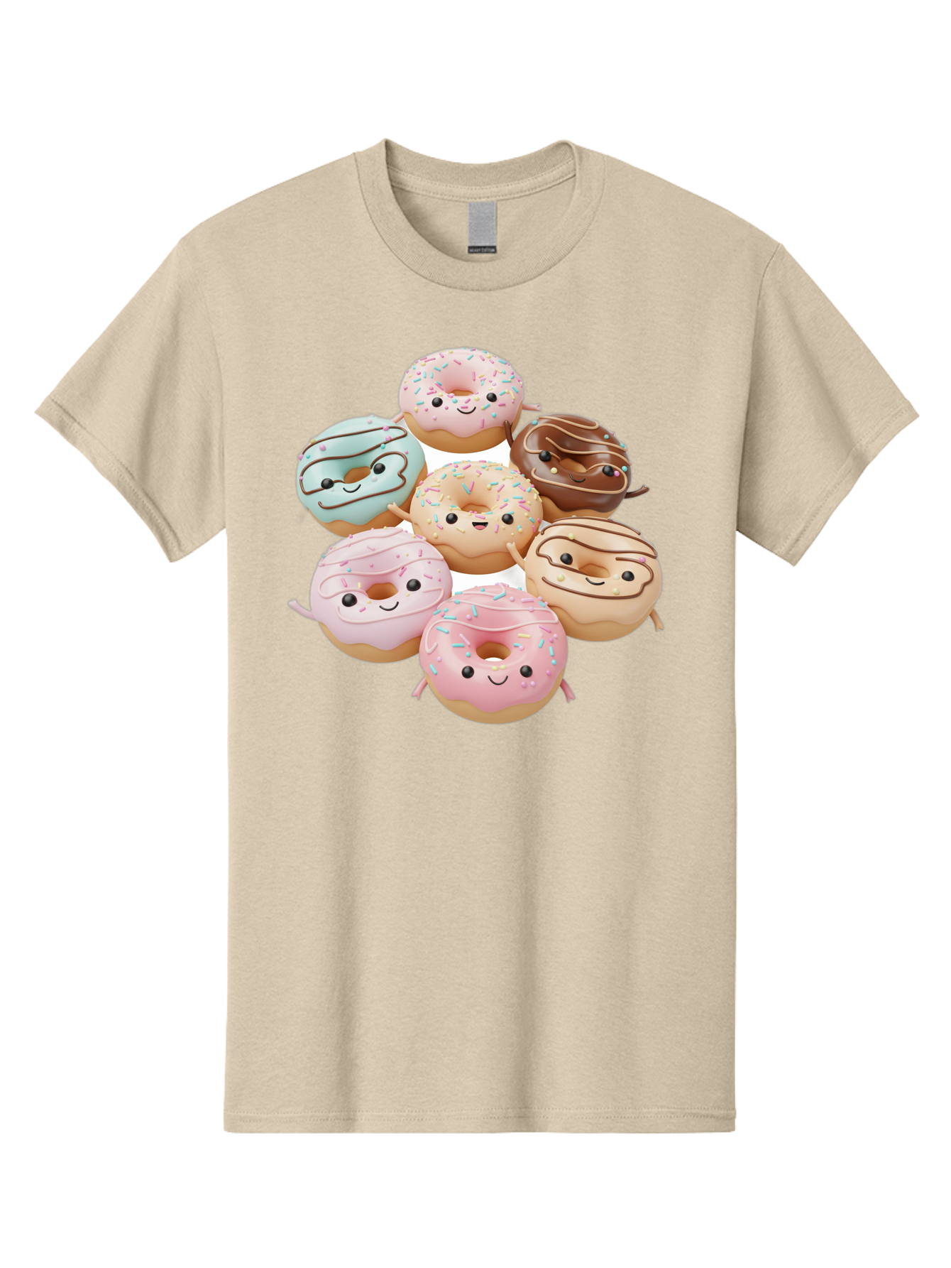 Donut-Friends Men'S Graphic Tee, 100% Cotton, Comfortable Casual Summer Wear, Machine Washable, Donuts With Faces, Adorable Donuts, Cartoon Donuts, Anthropomorphic Donuts, Plush Donuts, Donut Soft Toys, Colorful Donuts, Chocolate Donuts, Baa507