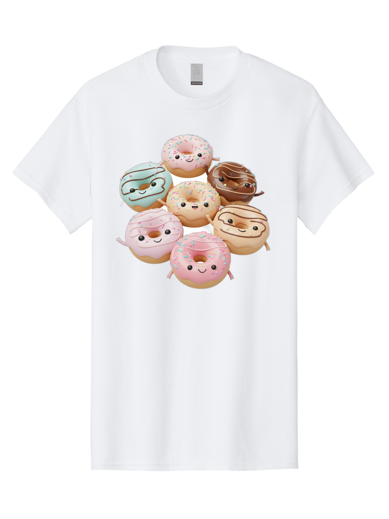 Donut-Friends Men'S Graphic Tee, 100% Cotton, Comfortable Casual Summer Wear, Machine Washable, Donuts With Faces, Adorable Donuts, Cartoon Donuts, Anthropomorphic Donuts, Plush Donuts, Donut Soft Toys, Colorful Donuts, Chocolate Donuts, Baa507