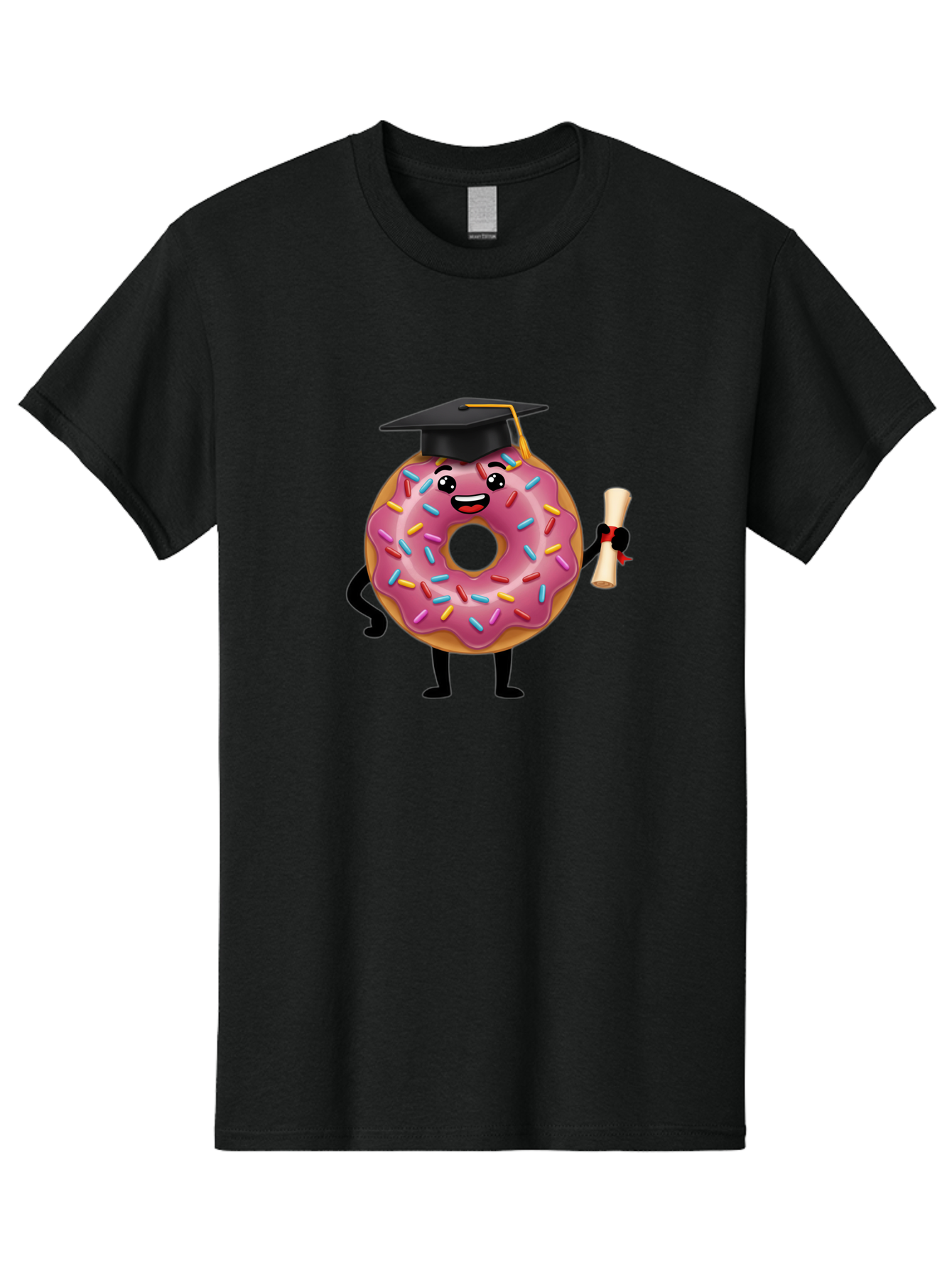 Donut-Graduate Men'S Graphic Tee, 100% Cotton, Comfortable Casual Summer Wear, Machine Washable, Pink Donut With Sprinkles, Graduation Cap, Diploma, Cartoon Character, Sweet Success, Graduation Day, Fun Illustration, Happy Graduate, Baa508