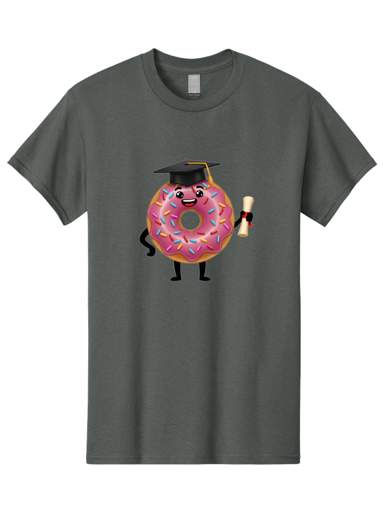 Donut-Graduate Men'S Graphic Tee, 100% Cotton, Comfortable Casual Summer Wear, Machine Washable, Pink Donut With Sprinkles, Graduation Cap, Diploma, Cartoon Character, Sweet Success, Graduation Day, Fun Illustration, Happy Graduate, Baa508