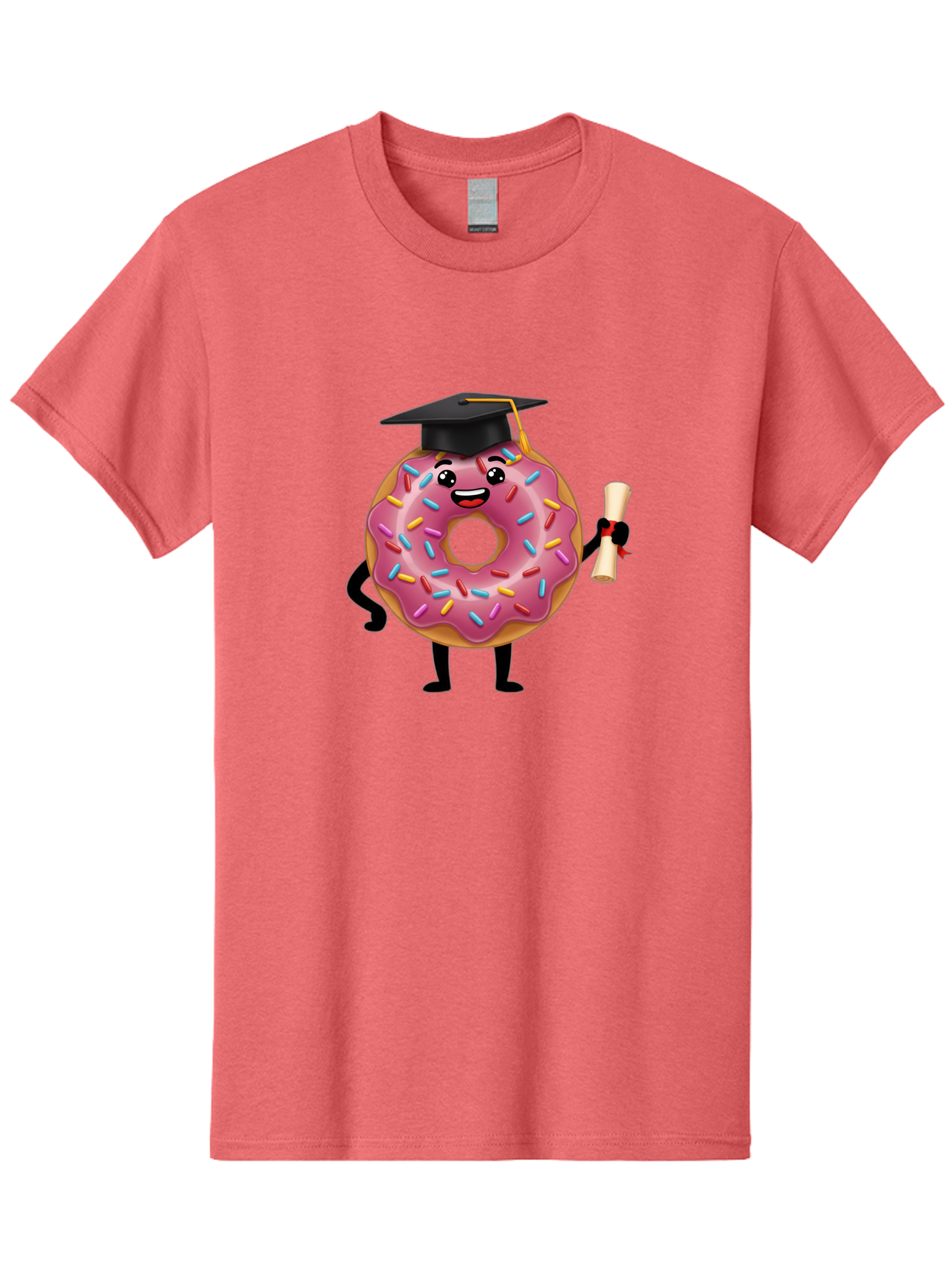 Donut-Graduate Men'S Graphic Tee, 100% Cotton, Comfortable Casual Summer Wear, Machine Washable, Pink Donut With Sprinkles, Graduation Cap, Diploma, Cartoon Character, Sweet Success, Graduation Day, Fun Illustration, Happy Graduate, Baa508