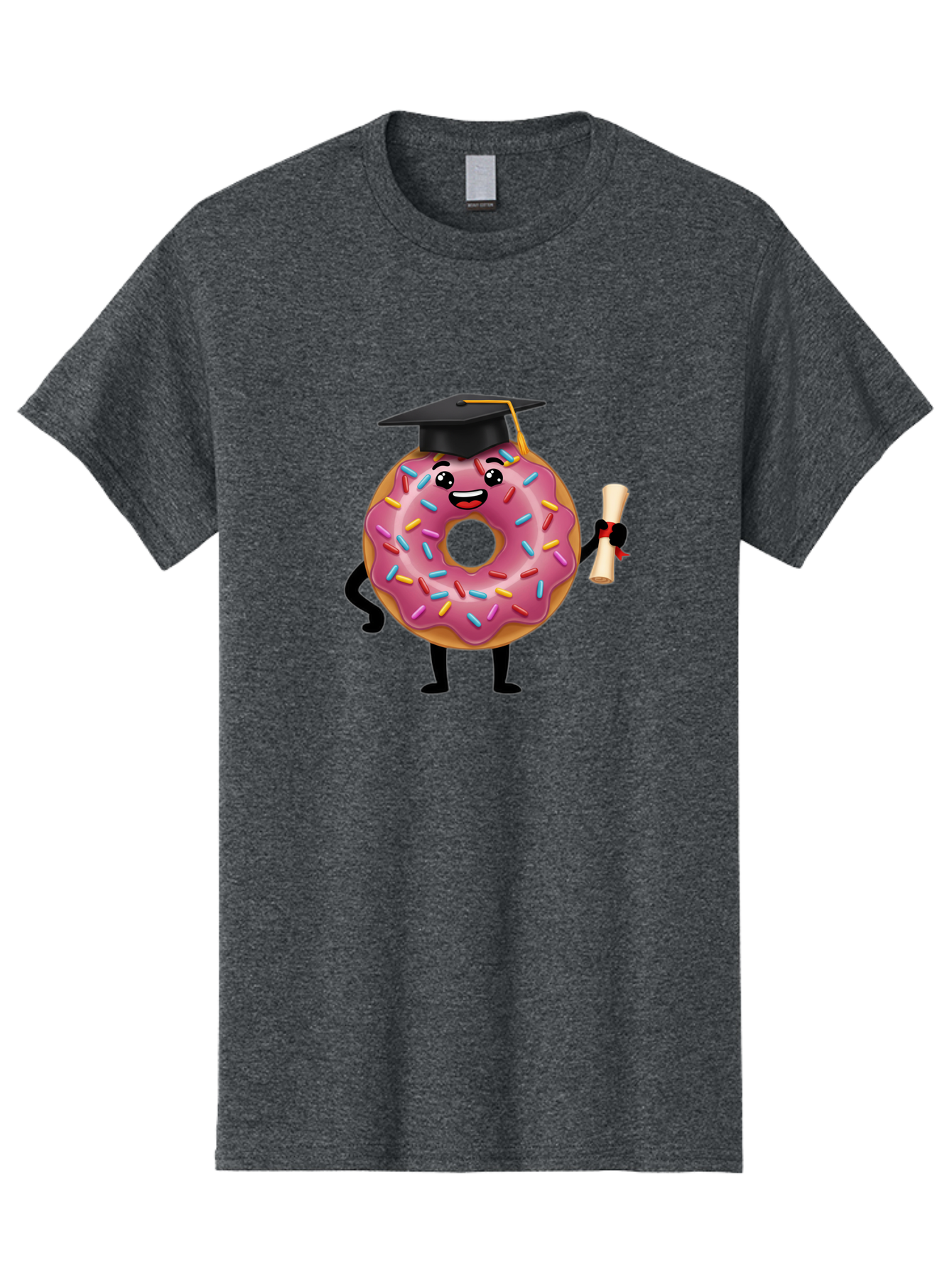 Donut-Graduate Men'S Graphic Tee, 100% Cotton, Comfortable Casual Summer Wear, Machine Washable, Pink Donut With Sprinkles, Graduation Cap, Diploma, Cartoon Character, Sweet Success, Graduation Day, Fun Illustration, Happy Graduate, Baa508