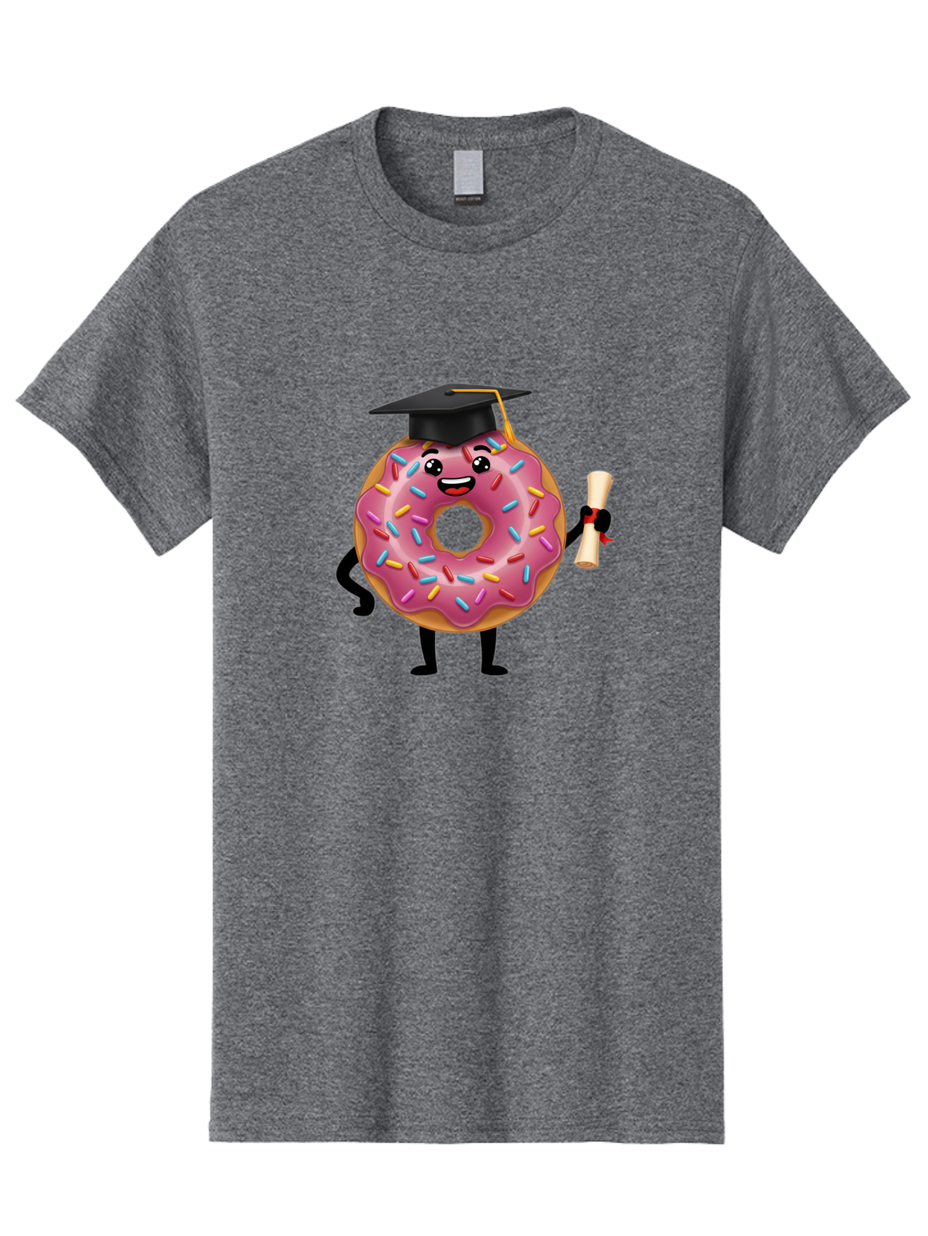 Donut-Graduate Men'S Graphic Tee, 100% Cotton, Comfortable Casual Summer Wear, Machine Washable, Pink Donut With Sprinkles, Graduation Cap, Diploma, Cartoon Character, Sweet Success, Graduation Day, Fun Illustration, Happy Graduate, Baa508
