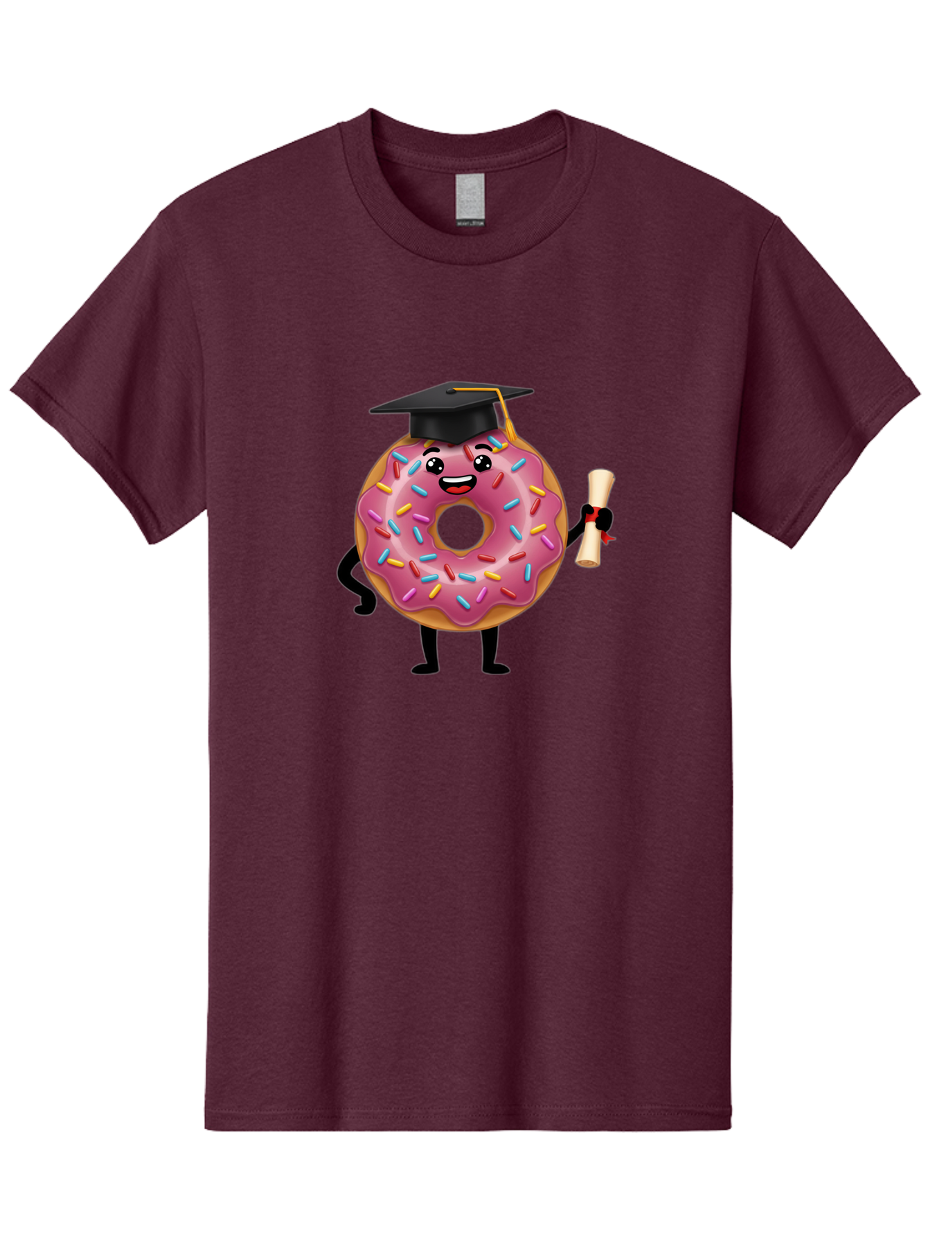 Donut-Graduate Men'S Graphic Tee, 100% Cotton, Comfortable Casual Summer Wear, Machine Washable, Pink Donut With Sprinkles, Graduation Cap, Diploma, Cartoon Character, Sweet Success, Graduation Day, Fun Illustration, Happy Graduate, Baa508