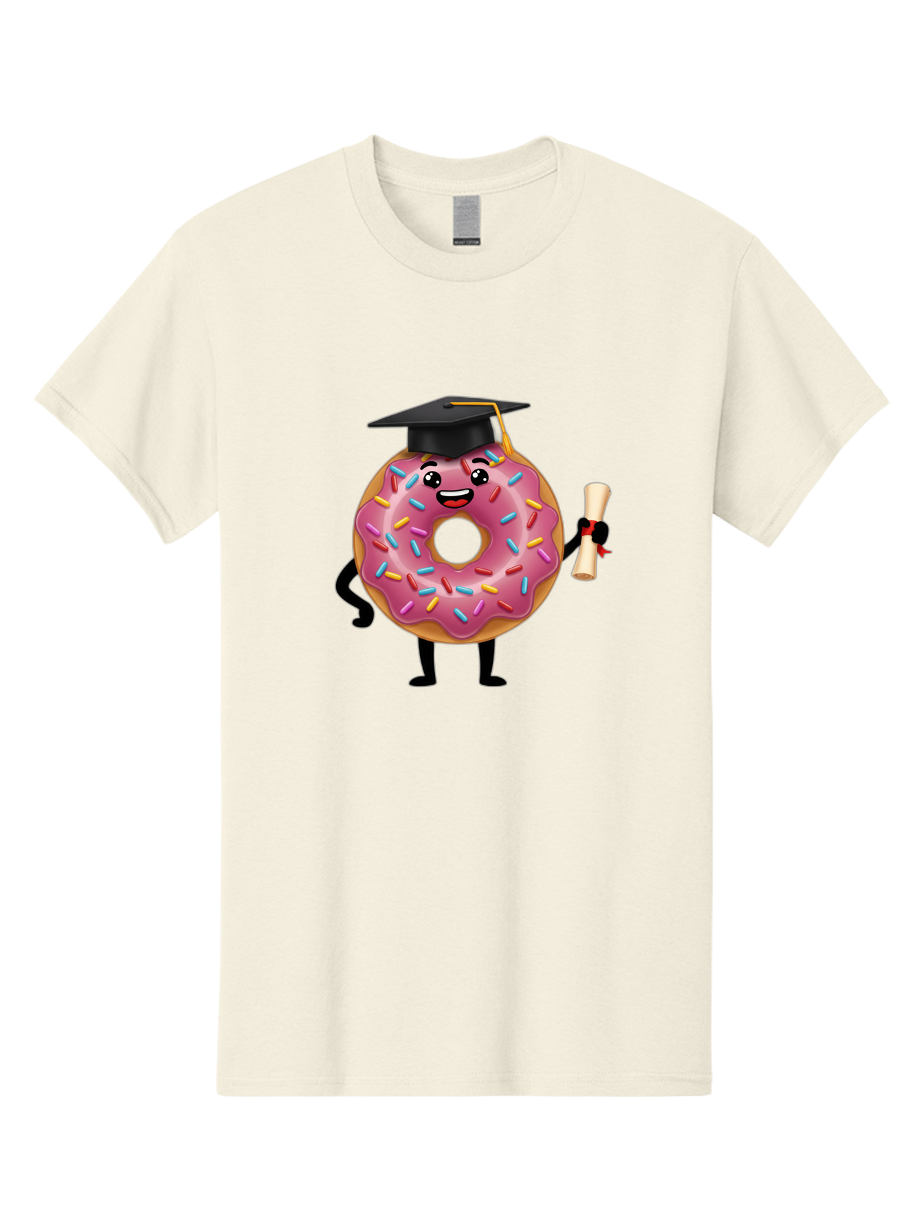 Donut-Graduate Men'S Graphic Tee, 100% Cotton, Comfortable Casual Summer Wear, Machine Washable, Pink Donut With Sprinkles, Graduation Cap, Diploma, Cartoon Character, Sweet Success, Graduation Day, Fun Illustration, Happy Graduate, Baa508