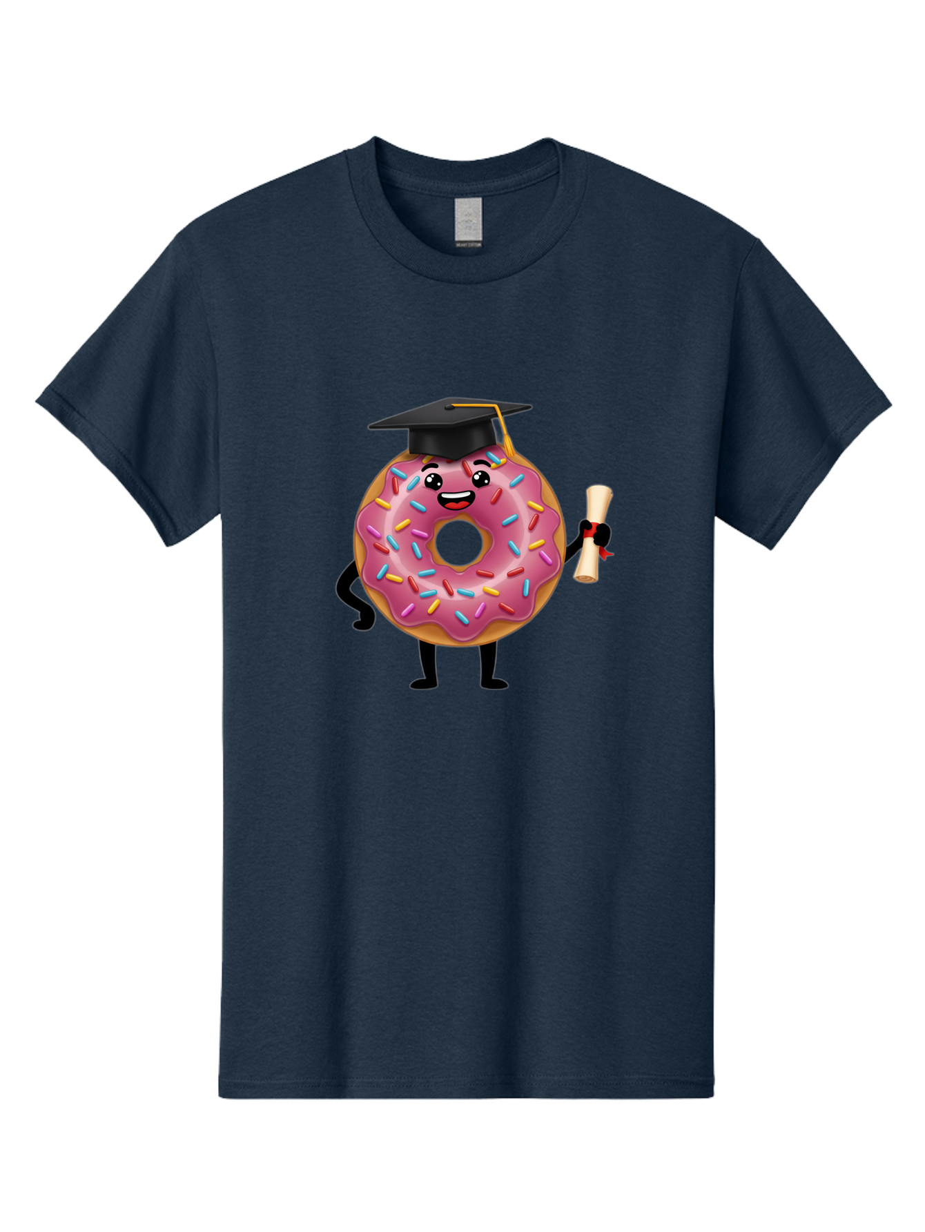 Donut-Graduate Men'S Graphic Tee, 100% Cotton, Comfortable Casual Summer Wear, Machine Washable, Pink Donut With Sprinkles, Graduation Cap, Diploma, Cartoon Character, Sweet Success, Graduation Day, Fun Illustration, Happy Graduate, Baa508