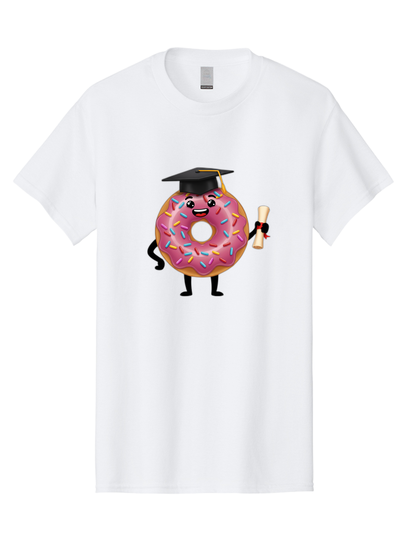 Donut-Graduate Men'S Graphic Tee, 100% Cotton, Comfortable Casual Summer Wear, Machine Washable, Pink Donut With Sprinkles, Graduation Cap, Diploma, Cartoon Character, Sweet Success, Graduation Day, Fun Illustration, Happy Graduate, Baa508