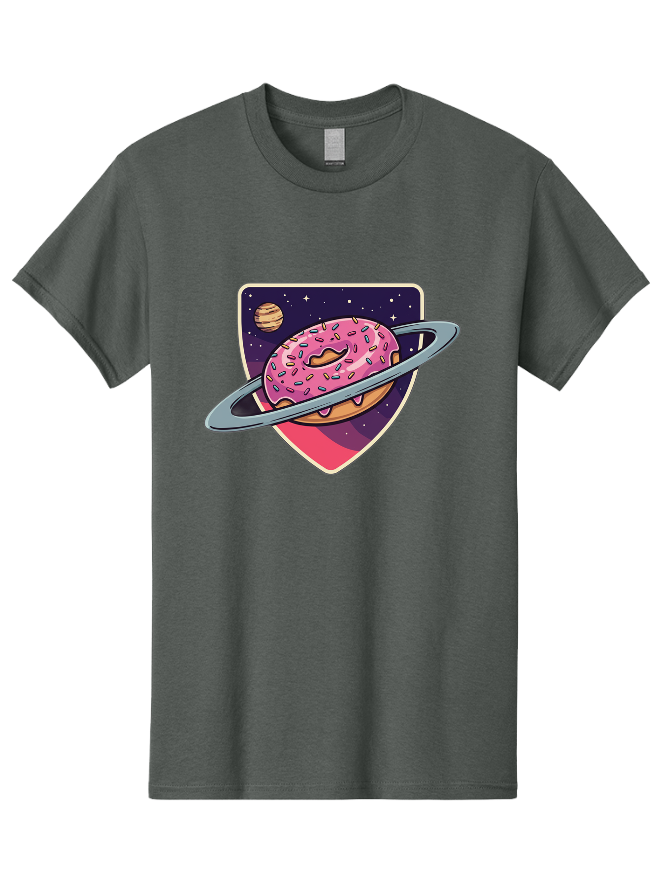 Donut-Planet Men'S Graphic Tee, 100% Cotton, Comfortable Casual Summer Wear, Machine Washable, Donut Saturn, Pink Frosted Donut, Sprinkles, Ringed Donut, Planet, Stars, Purple Shield, Whimsical, Fantastical, Surreal, Dessert Art, Sweet Treats, Baa510