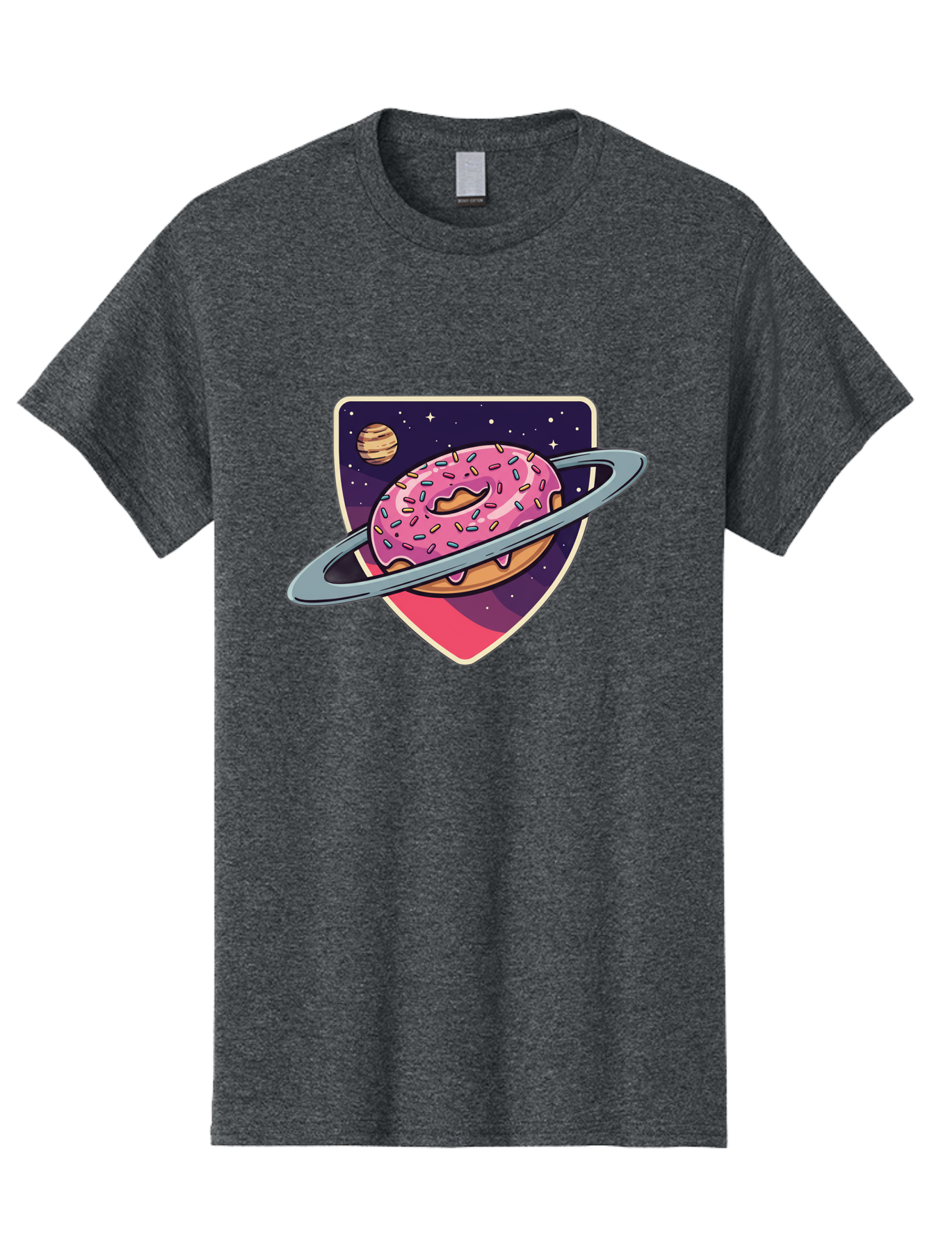Donut-Planet Men'S Graphic Tee, 100% Cotton, Comfortable Casual Summer Wear, Machine Washable, Donut Saturn, Pink Frosted Donut, Sprinkles, Ringed Donut, Planet, Stars, Purple Shield, Whimsical, Fantastical, Surreal, Dessert Art, Sweet Treats, Baa510