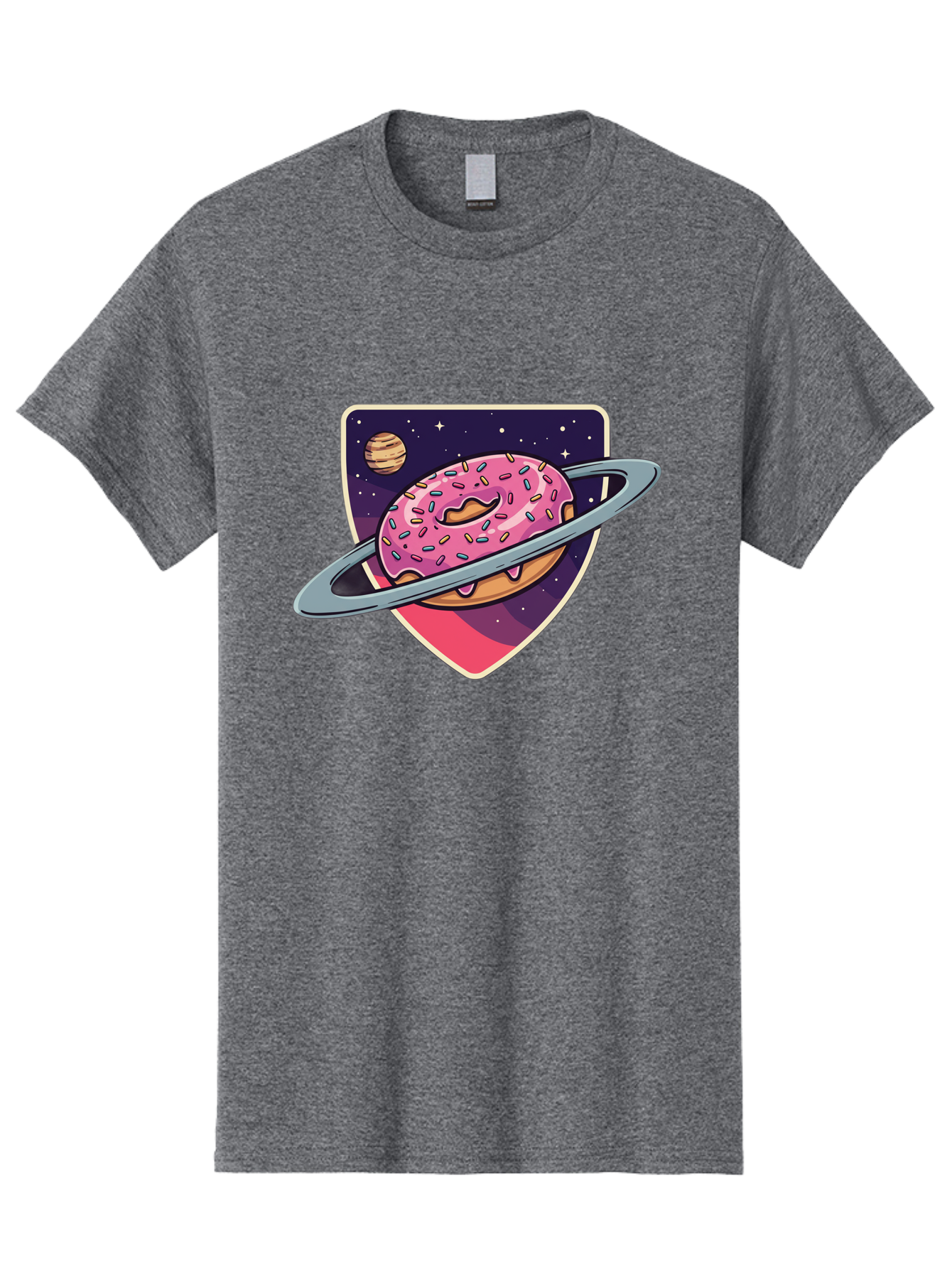 Donut-Planet Men'S Graphic Tee, 100% Cotton, Comfortable Casual Summer Wear, Machine Washable, Donut Saturn, Pink Frosted Donut, Sprinkles, Ringed Donut, Planet, Stars, Purple Shield, Whimsical, Fantastical, Surreal, Dessert Art, Sweet Treats, Baa510