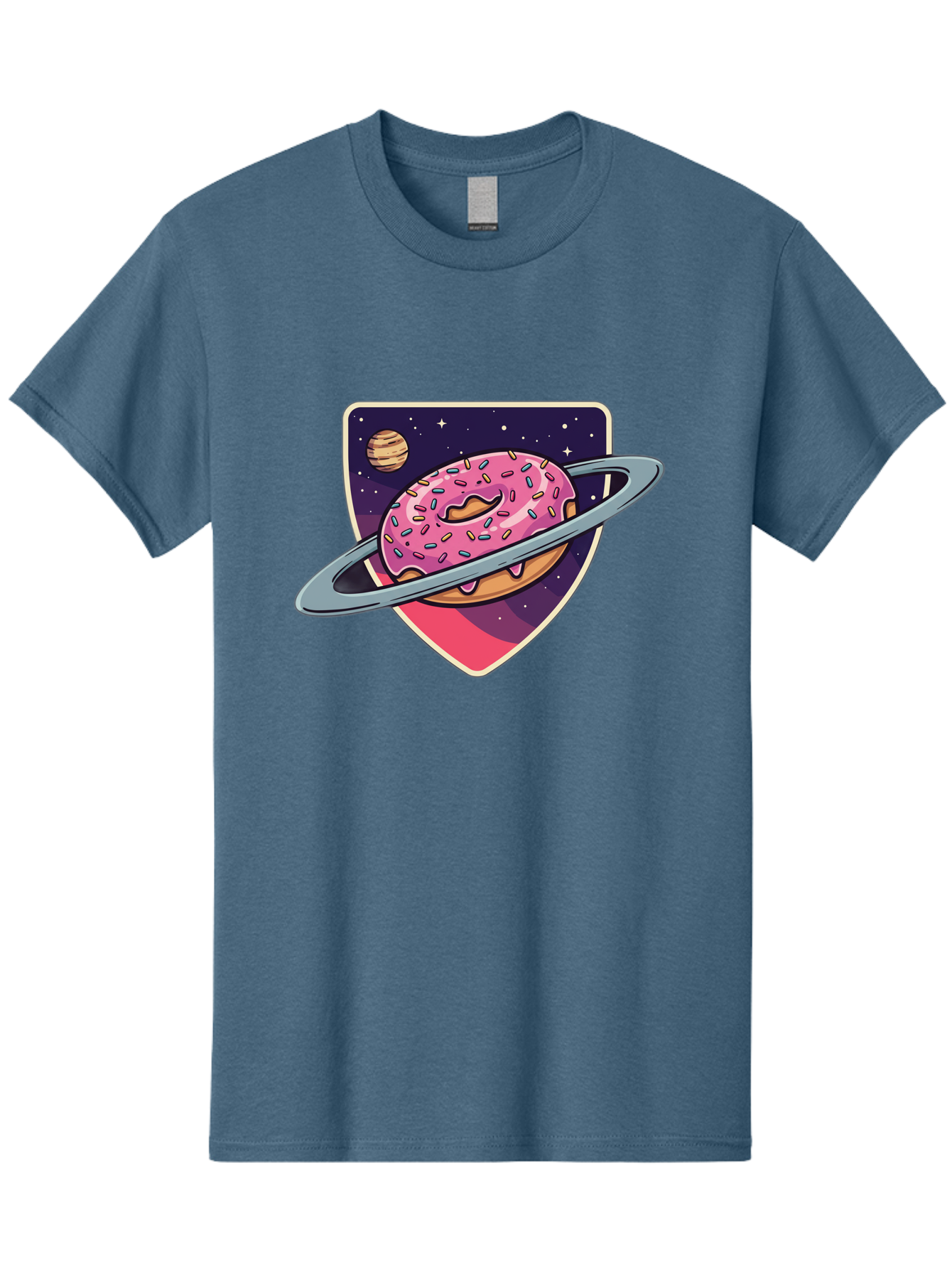 Donut-Planet Men'S Graphic Tee, 100% Cotton, Comfortable Casual Summer Wear, Machine Washable, Donut Saturn, Pink Frosted Donut, Sprinkles, Ringed Donut, Planet, Stars, Purple Shield, Whimsical, Fantastical, Surreal, Dessert Art, Sweet Treats, Baa510