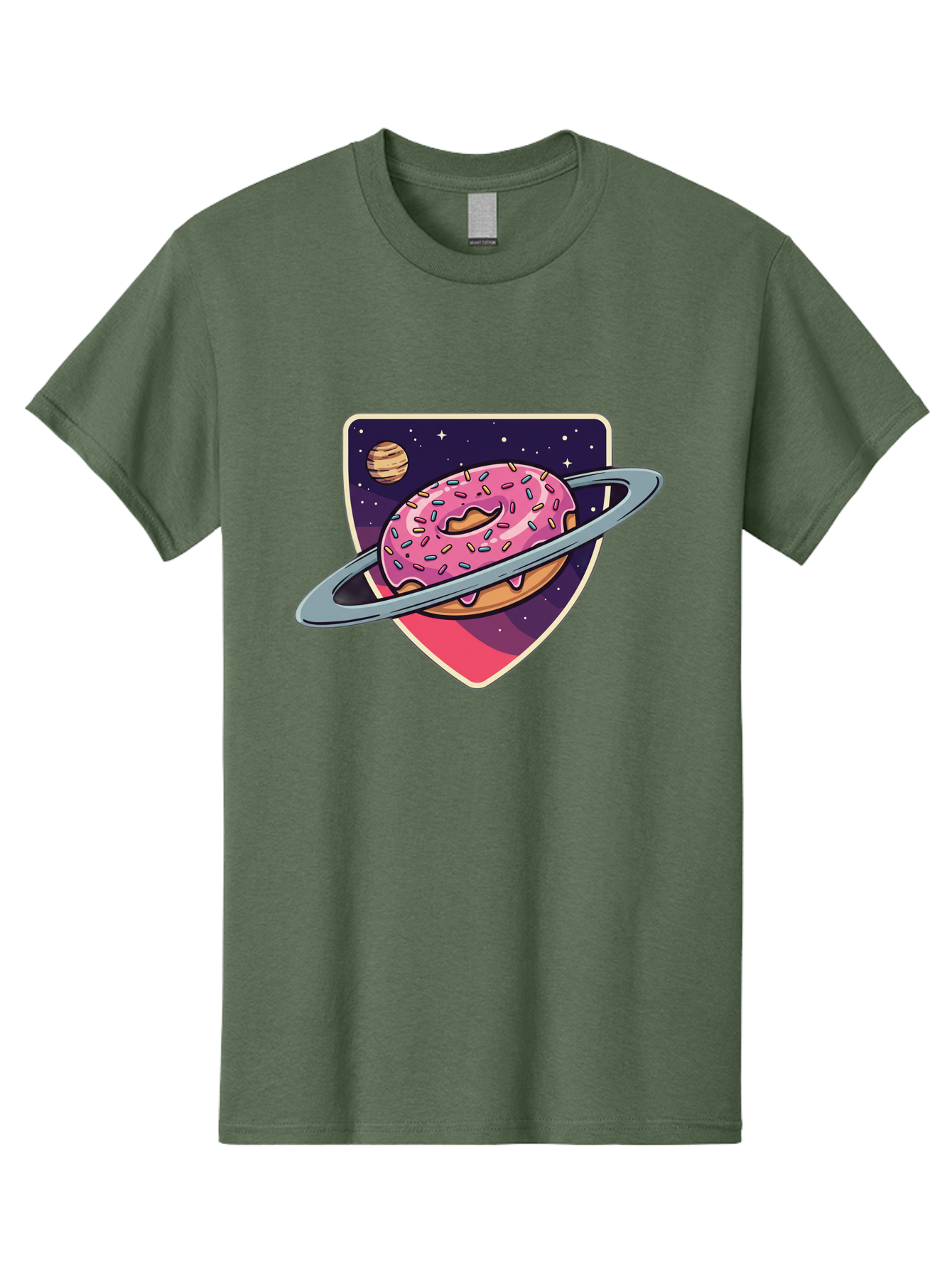 Donut-Planet Men'S Graphic Tee, 100% Cotton, Comfortable Casual Summer Wear, Machine Washable, Donut Saturn, Pink Frosted Donut, Sprinkles, Ringed Donut, Planet, Stars, Purple Shield, Whimsical, Fantastical, Surreal, Dessert Art, Sweet Treats, Baa510
