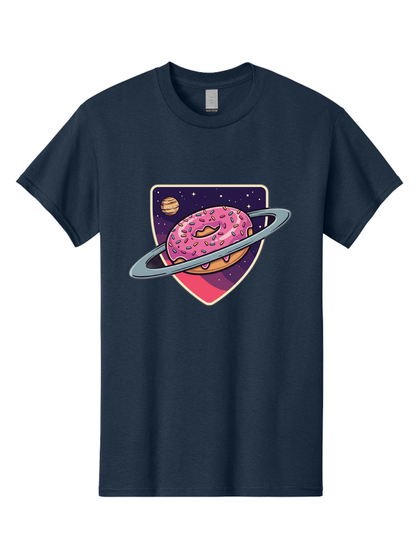 Donut-Planet Men'S Graphic Tee, 100% Cotton, Comfortable Casual Summer Wear, Machine Washable, Donut Saturn, Pink Frosted Donut, Sprinkles, Ringed Donut, Planet, Stars, Purple Shield, Whimsical, Fantastical, Surreal, Dessert Art, Sweet Treats, Baa510