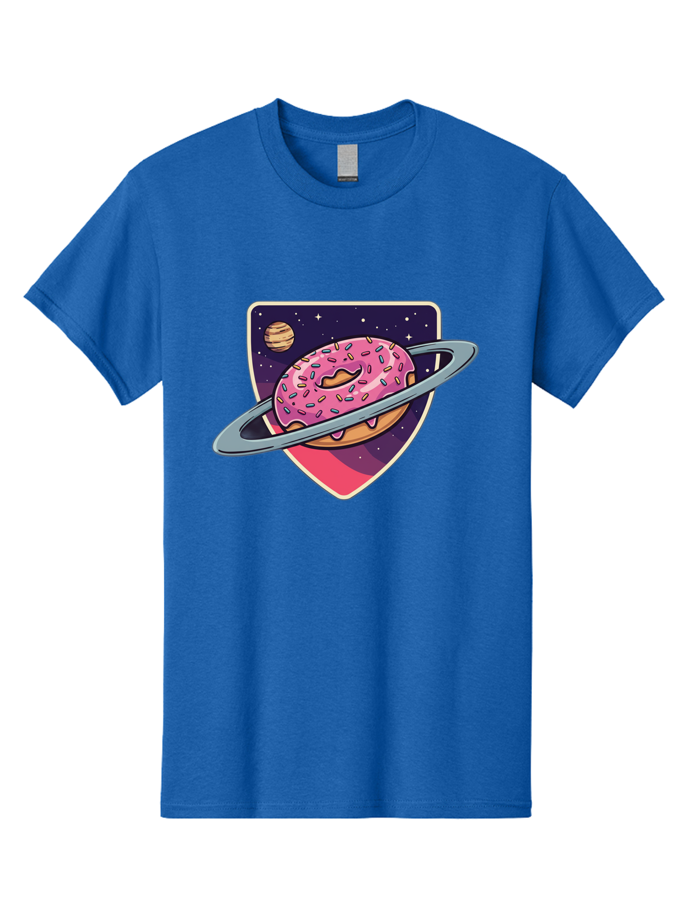 Donut-Planet Men'S Graphic Tee, 100% Cotton, Comfortable Casual Summer Wear, Machine Washable, Donut Saturn, Pink Frosted Donut, Sprinkles, Ringed Donut, Planet, Stars, Purple Shield, Whimsical, Fantastical, Surreal, Dessert Art, Sweet Treats, Baa510