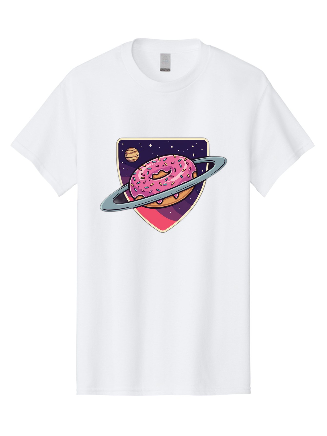 Donut-Planet Men'S Graphic Tee, 100% Cotton, Comfortable Casual Summer Wear, Machine Washable, Donut Saturn, Pink Frosted Donut, Sprinkles, Ringed Donut, Planet, Stars, Purple Shield, Whimsical, Fantastical, Surreal, Dessert Art, Sweet Treats, Baa510