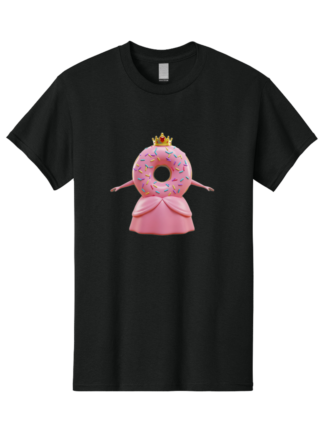 Donut-Princess Men'S Graphic Tee, 100% Cotton, Comfortable Casual Summer Wear, Machine Washable, Pink Donut With Sprinkles, Royal Crown, Princess Dress, Sweet Treat, Whimsical Character, Cartoon Style, Pastel Colors, Cute Illustration, Baa511