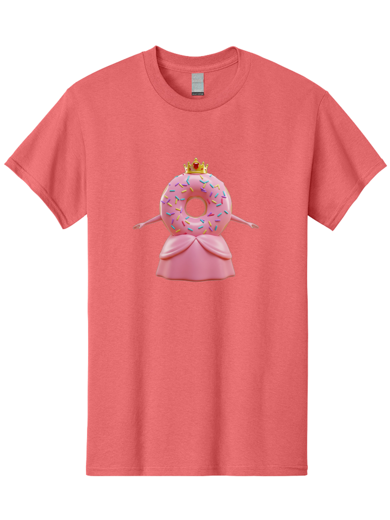 Donut-Princess Men'S Graphic Tee, 100% Cotton, Comfortable Casual Summer Wear, Machine Washable, Pink Donut With Sprinkles, Royal Crown, Princess Dress, Sweet Treat, Whimsical Character, Cartoon Style, Pastel Colors, Cute Illustration, Baa511