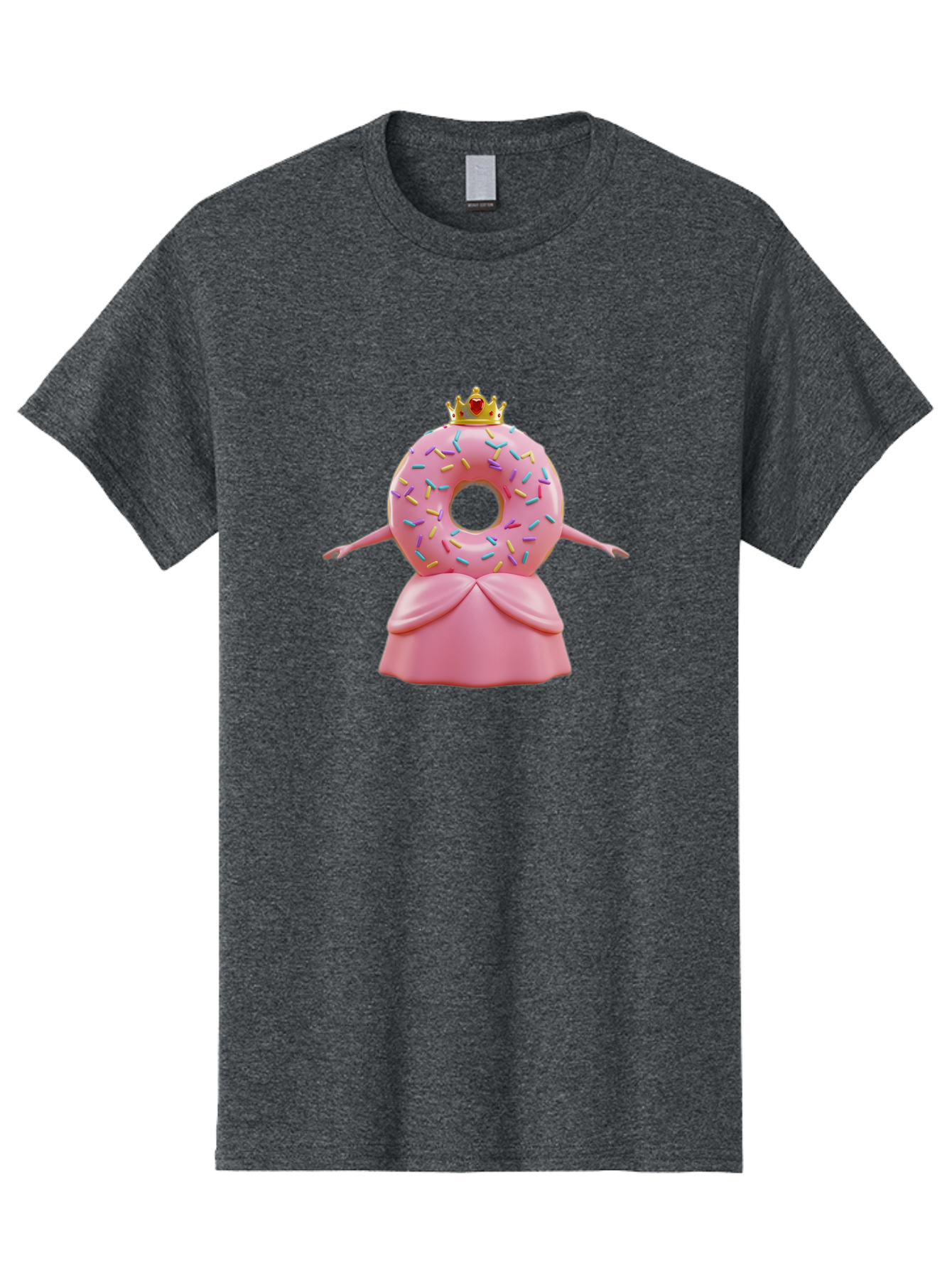 Donut-Princess Men'S Graphic Tee, 100% Cotton, Comfortable Casual Summer Wear, Machine Washable, Pink Donut With Sprinkles, Royal Crown, Princess Dress, Sweet Treat, Whimsical Character, Cartoon Style, Pastel Colors, Cute Illustration, Baa511