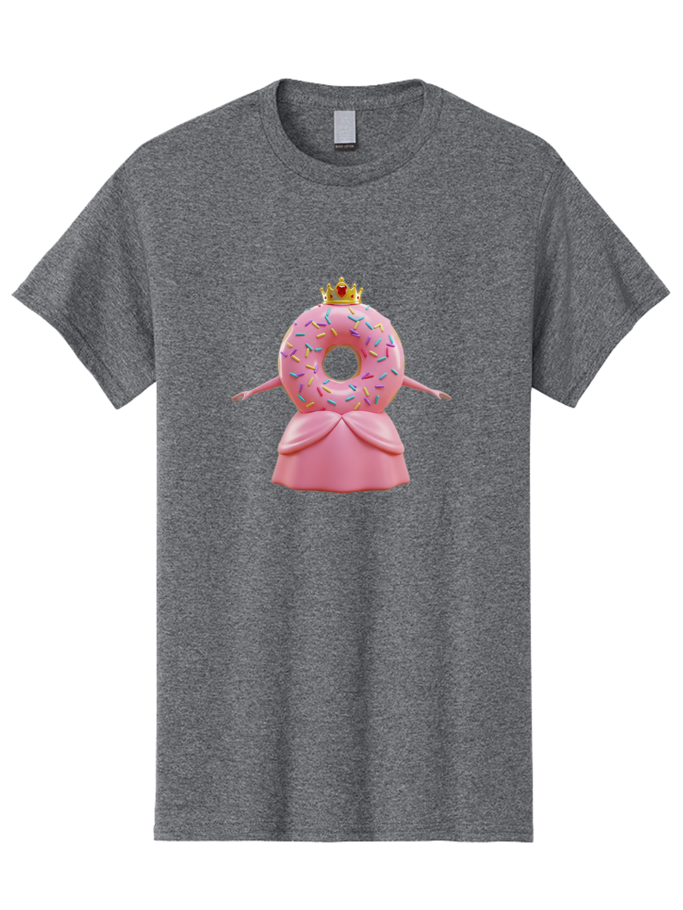 Donut-Princess Men'S Graphic Tee, 100% Cotton, Comfortable Casual Summer Wear, Machine Washable, Pink Donut With Sprinkles, Royal Crown, Princess Dress, Sweet Treat, Whimsical Character, Cartoon Style, Pastel Colors, Cute Illustration, Baa511