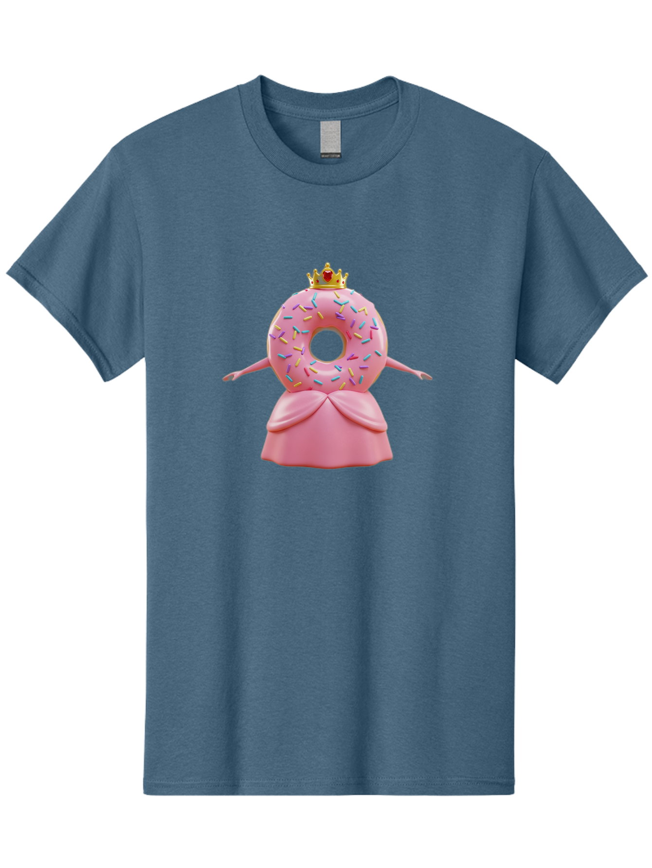 Donut-Princess Men'S Graphic Tee, 100% Cotton, Comfortable Casual Summer Wear, Machine Washable, Pink Donut With Sprinkles, Royal Crown, Princess Dress, Sweet Treat, Whimsical Character, Cartoon Style, Pastel Colors, Cute Illustration, Baa511
