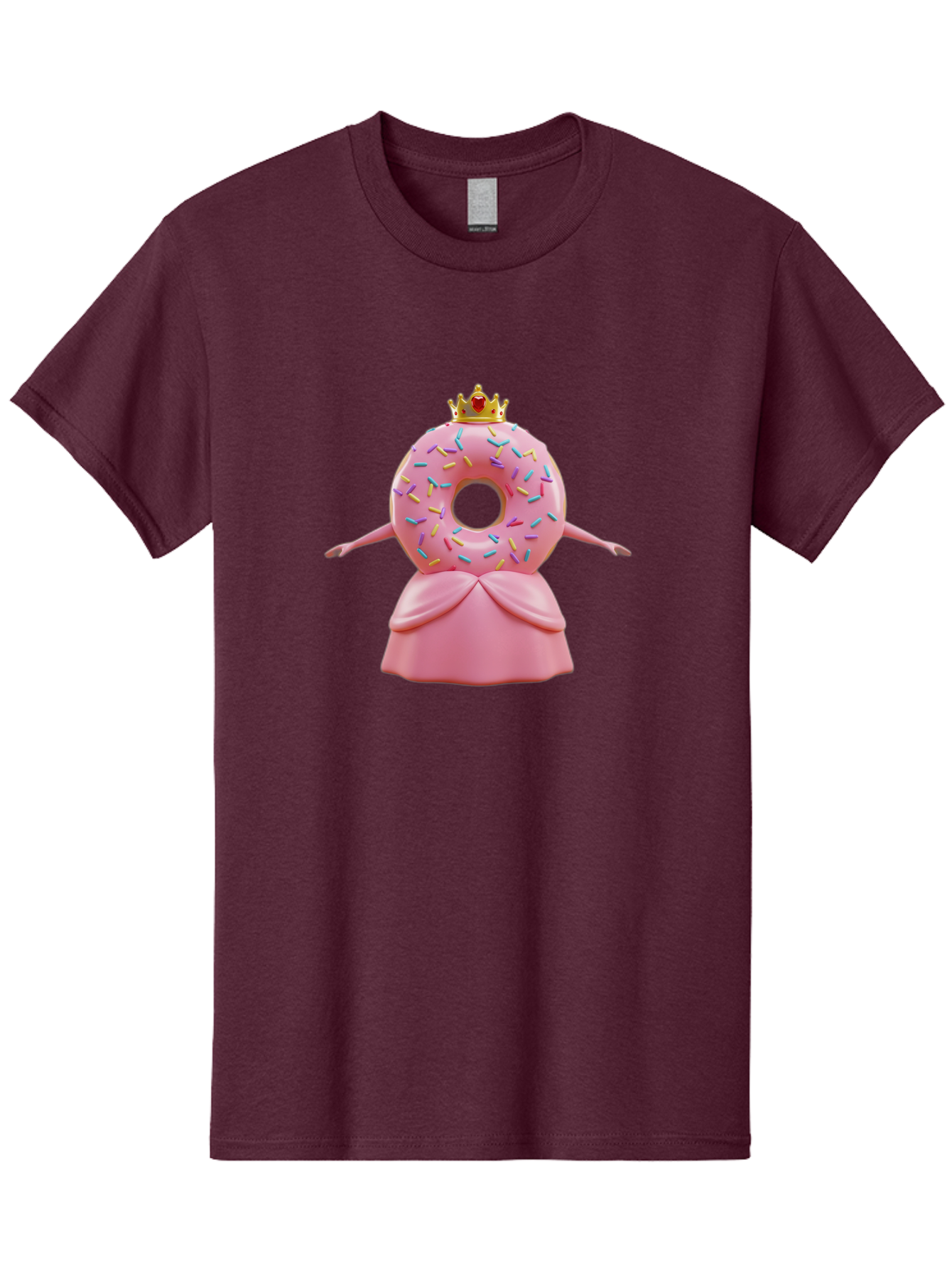 Donut-Princess Men'S Graphic Tee, 100% Cotton, Comfortable Casual Summer Wear, Machine Washable, Pink Donut With Sprinkles, Royal Crown, Princess Dress, Sweet Treat, Whimsical Character, Cartoon Style, Pastel Colors, Cute Illustration, Baa511